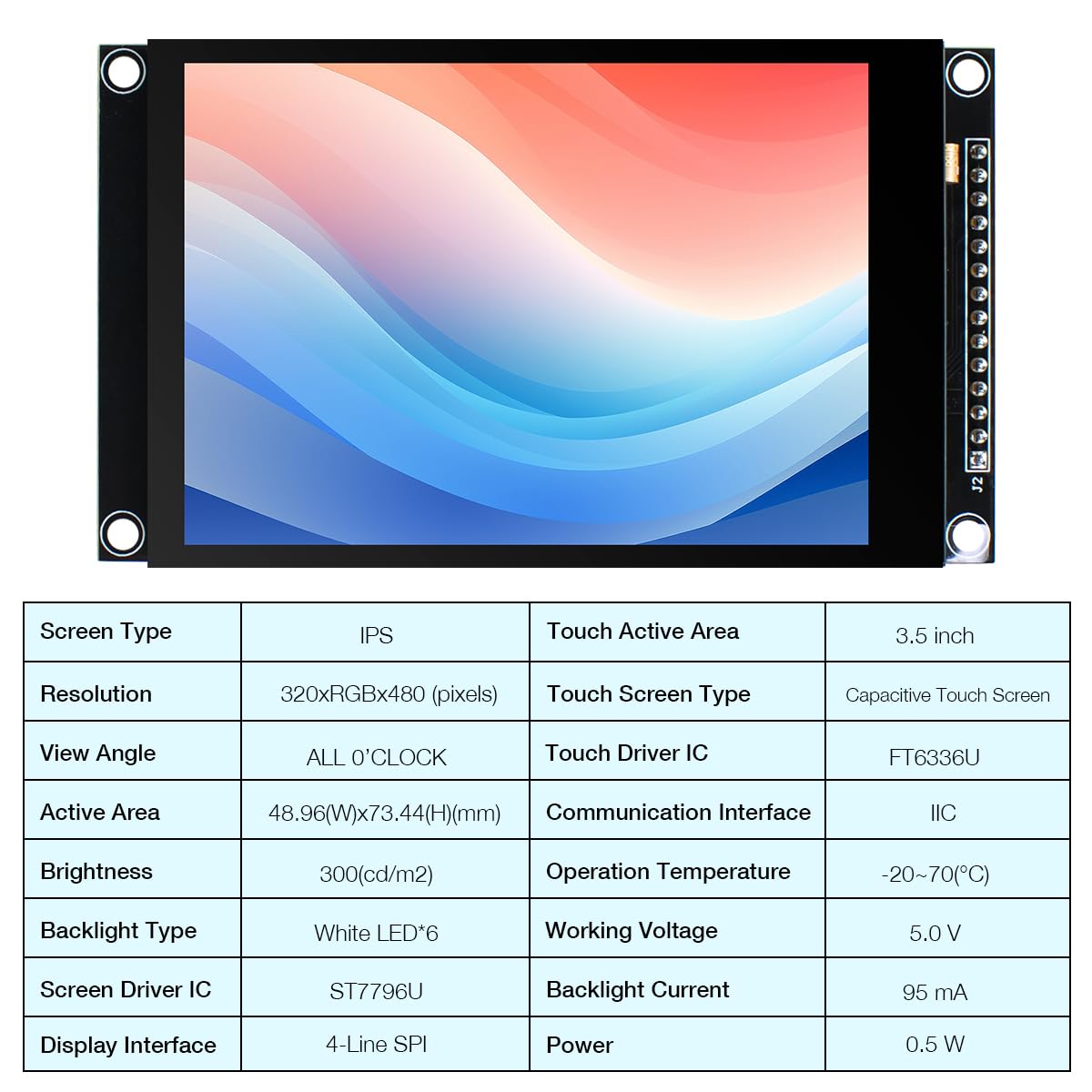 Hosyond 3.5 Inch 320X480 Ips Capacitive Touch Screen Lcd Module Spi Serial St7796U Driver For Arduino R3/Mega2560