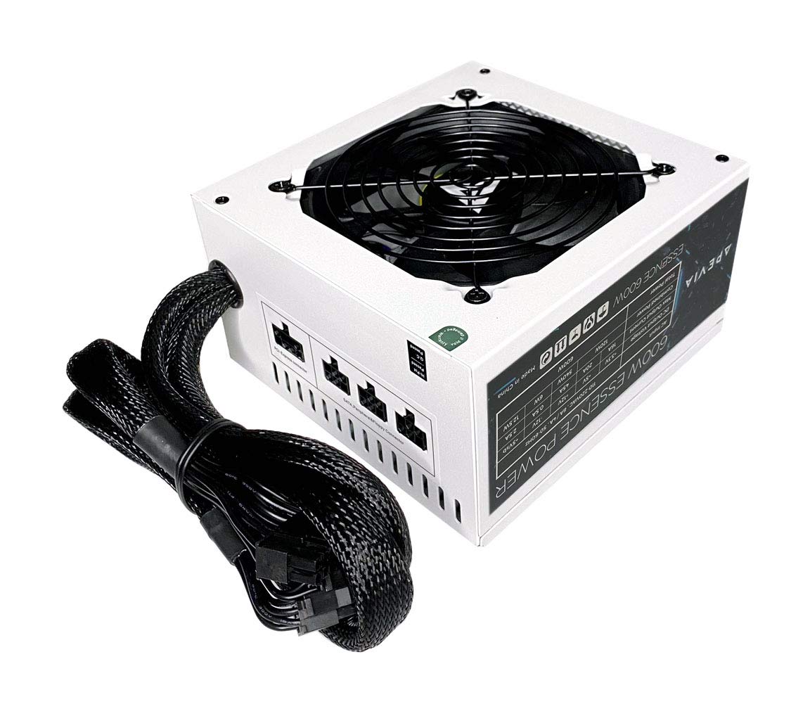 Apevia Atx Es600 Wh Essence 600W Atx Semi Modular Gaming Power Supply With Auto Thermally Controlled 120Mm Black Fan, 115/230V S