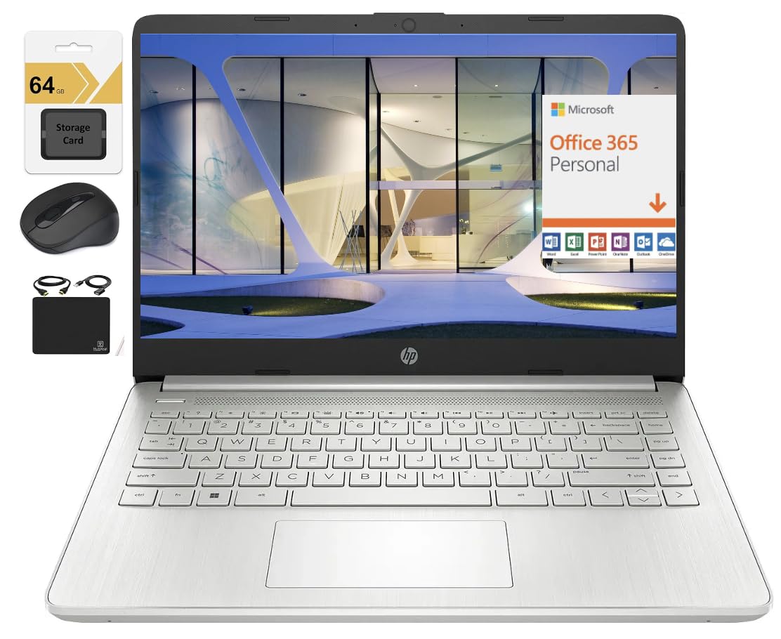 Hp New 14'' Hd Ultra Light Thin Laptop, Quad Core Intel Celeron Processor, 4Gb Ram, 192Gb (128Gb Emmc+ 64Gb Card), Wi Fi, Upto 1