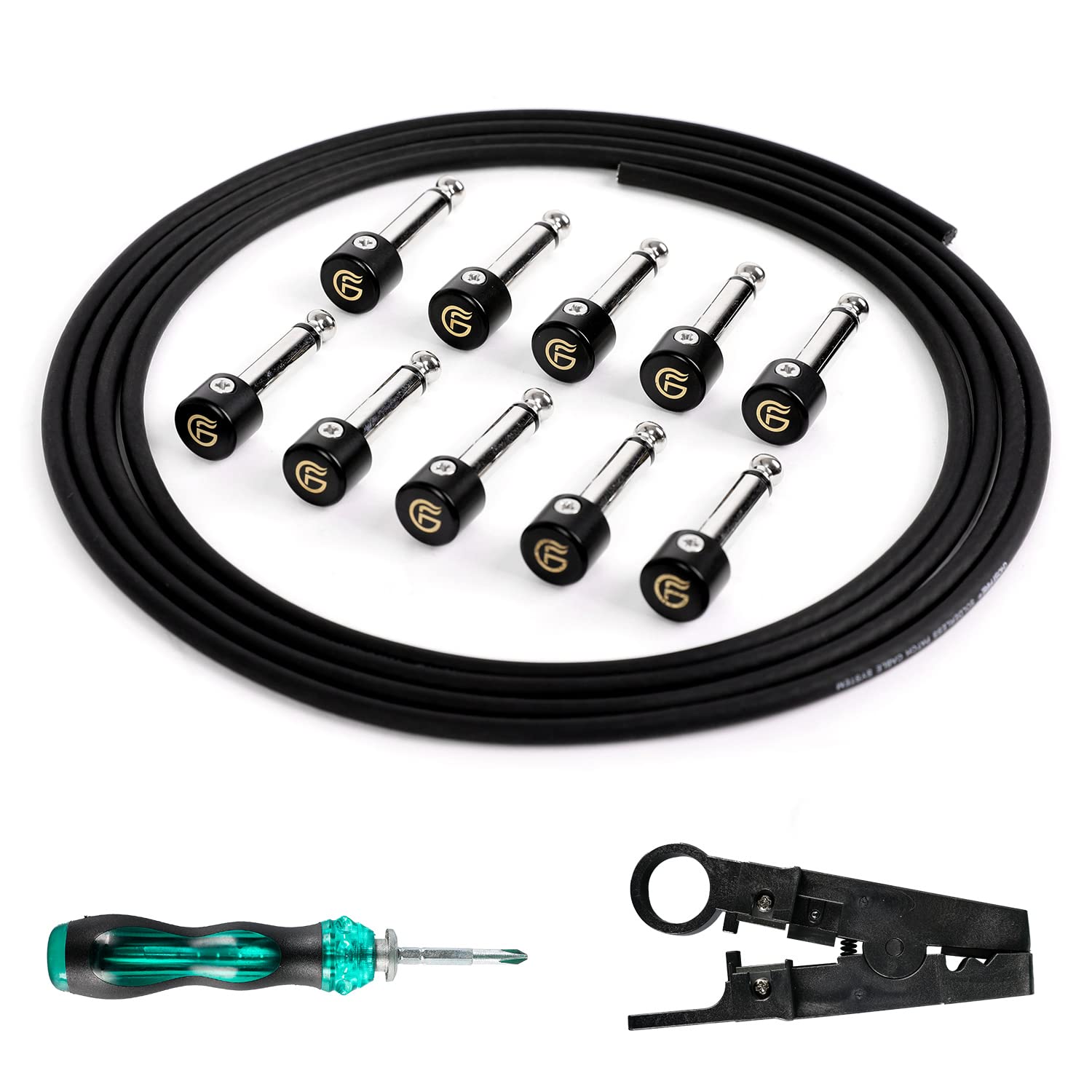 Ghost Fire Solderless Pedalboard Cable Kit   No Cable Stripping Required,6.5Ft Cable & 10 Nickel Plated Copper Tip Connectors Fo