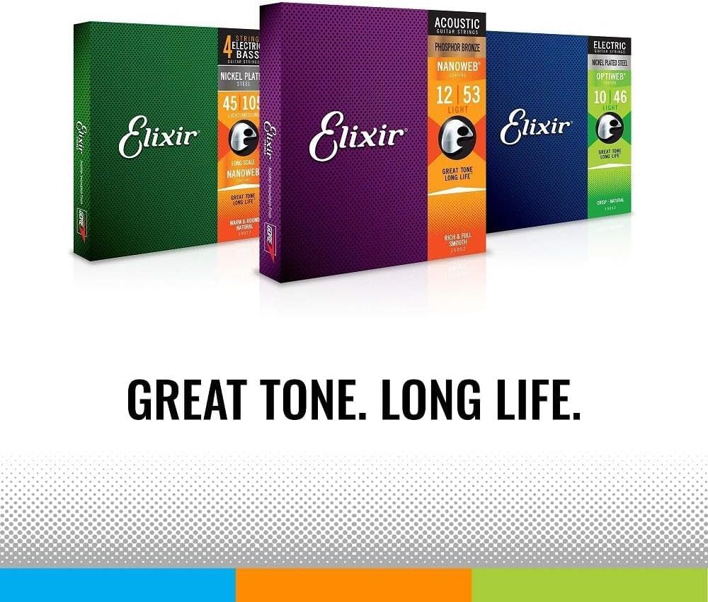 Elixir Strings Stainless Steel 4 String Bass Strings W Nanoweb Coating, Long Scale, Medium (.050 .105)