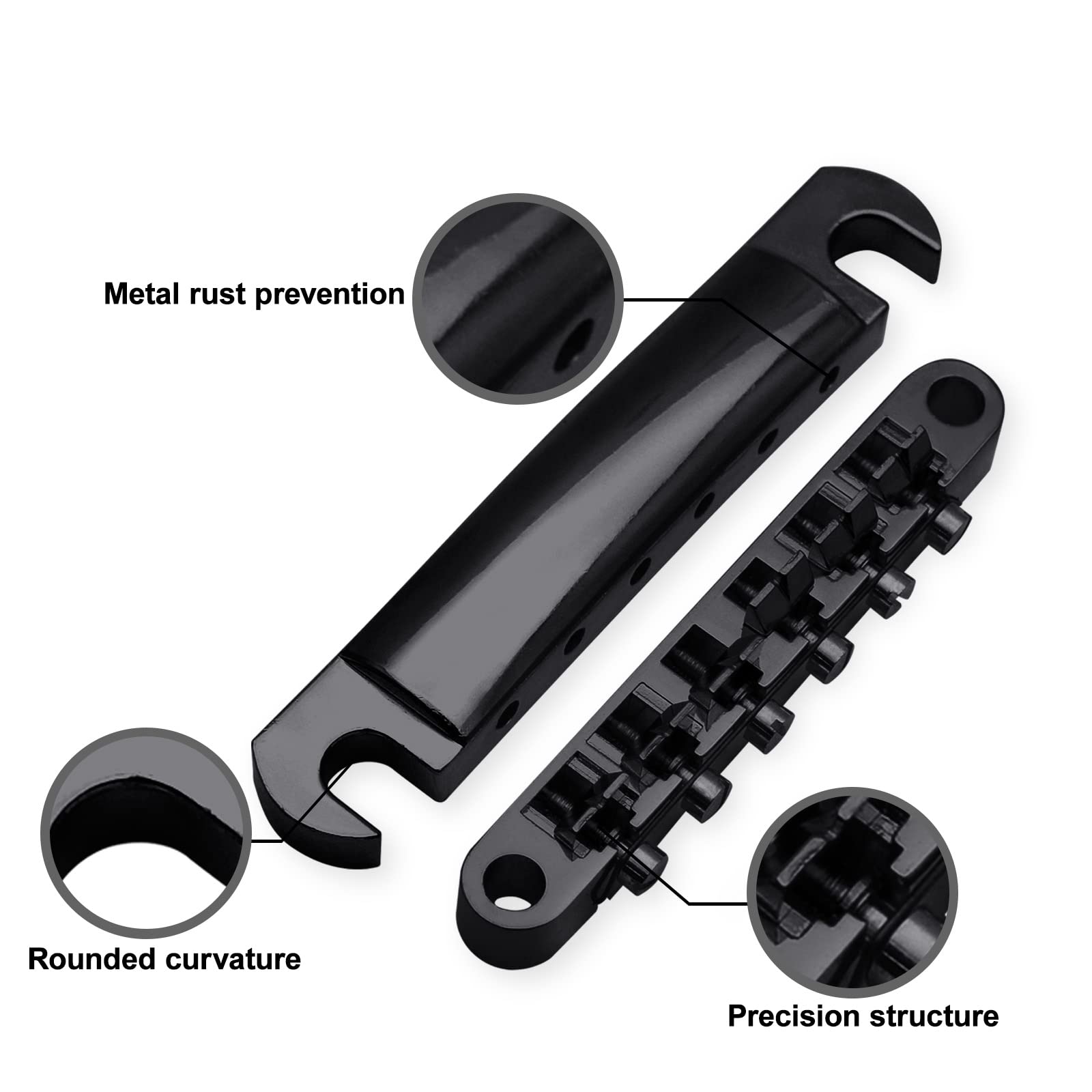 Saphue A Set Of String Saddle Tune O Matic Bridge And Tailpiece With Studs For Gb Lp Style Electric Guitar (Black)