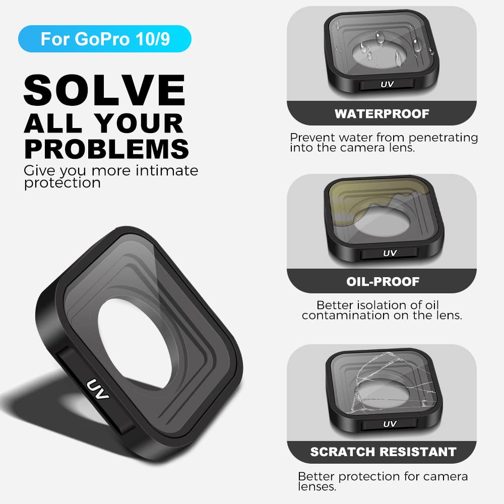 (2 Pack) Parapace Uv Lens Replacement For Gopro Hero 12/Hero 11/Hero 10/Hero 9 Black,Protective Glass Cover Action Camera Accessories Kits(Black)