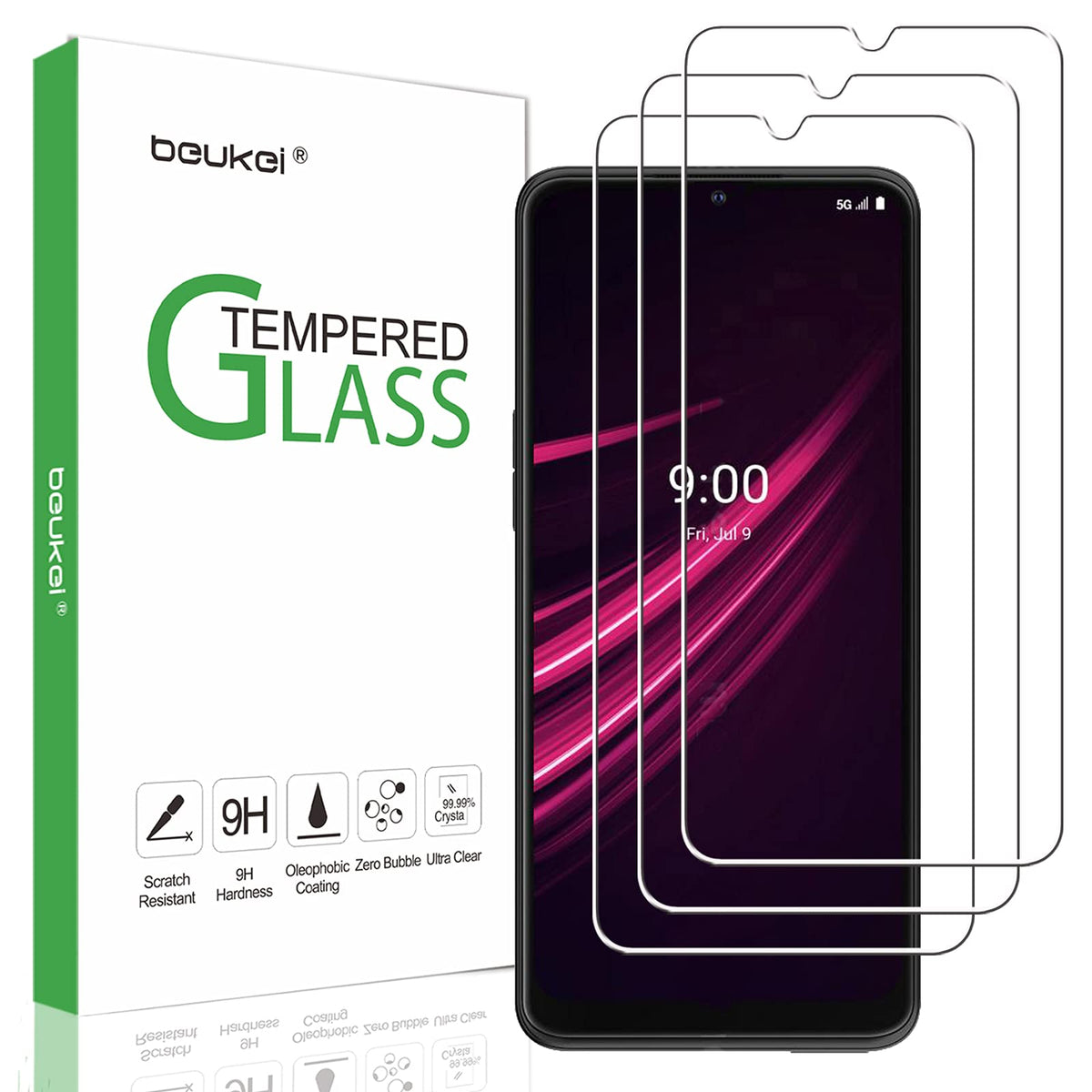 Beukei (3 Pack) Screen Protector Tempered Glass Compatible For T-Mobile Revvl V+ 5G (T-Mobile Revvl V Plus 5G), Touch Sensitive,(6.82 Inch) Case Friendly, 9H Hardness