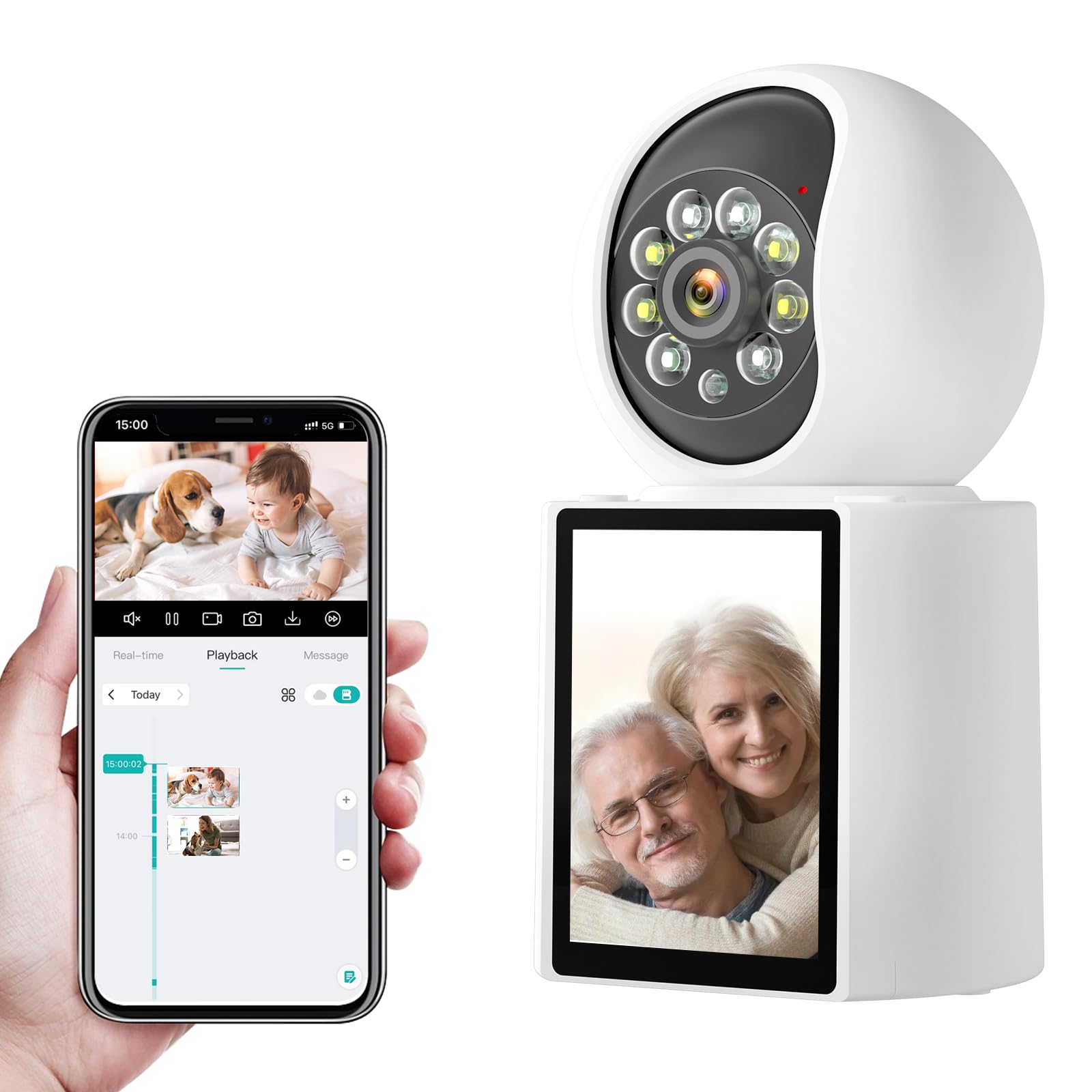 2K Security Camera Indoor, 360 Video Call Security Camera With 2.8'' Screen For Home Security/Pet/Baby Monitor/Elder, Motion/Ai