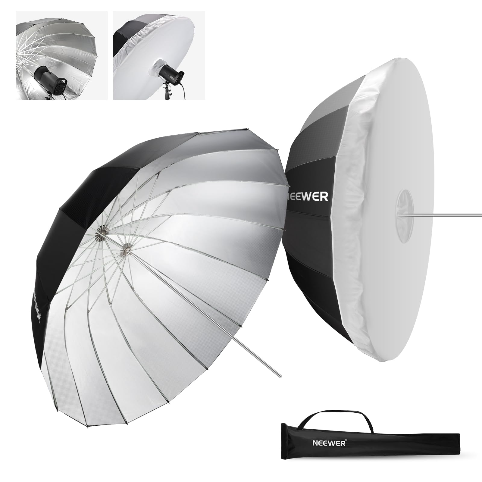 Neewer 71''/180Cm Parabolic Reflective Umbrella Photography With Silver Inner, Soft Lighting With Diffuser Cover, Bag, Quick Fol