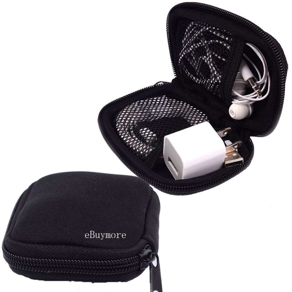 Black Universal Neoprene Zipper Headphone Headset Dock Charger Cable Organizer Electronics Accessories Case Various Usb, Mp3, Ch