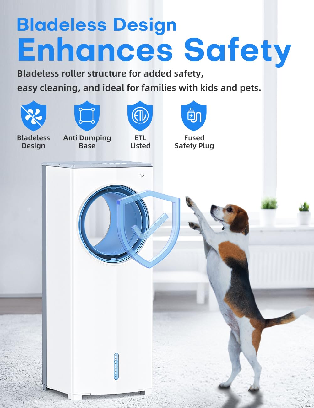 Myicy Windowless Air Conditioner, 27 Bladeless Evaporative Air Cooler With 4 Modes & 3 Speeds, Double Tanks, 4 Ice Packs, 25Ft R