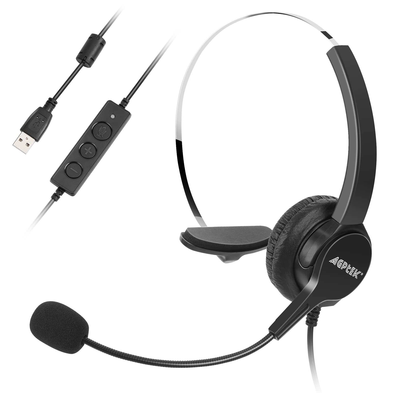 Agptek Hands Free Call Center Noise Cancelling Corded Monaural Headset Usb Headset With Microphone For Pc Headphone With Mic Mir