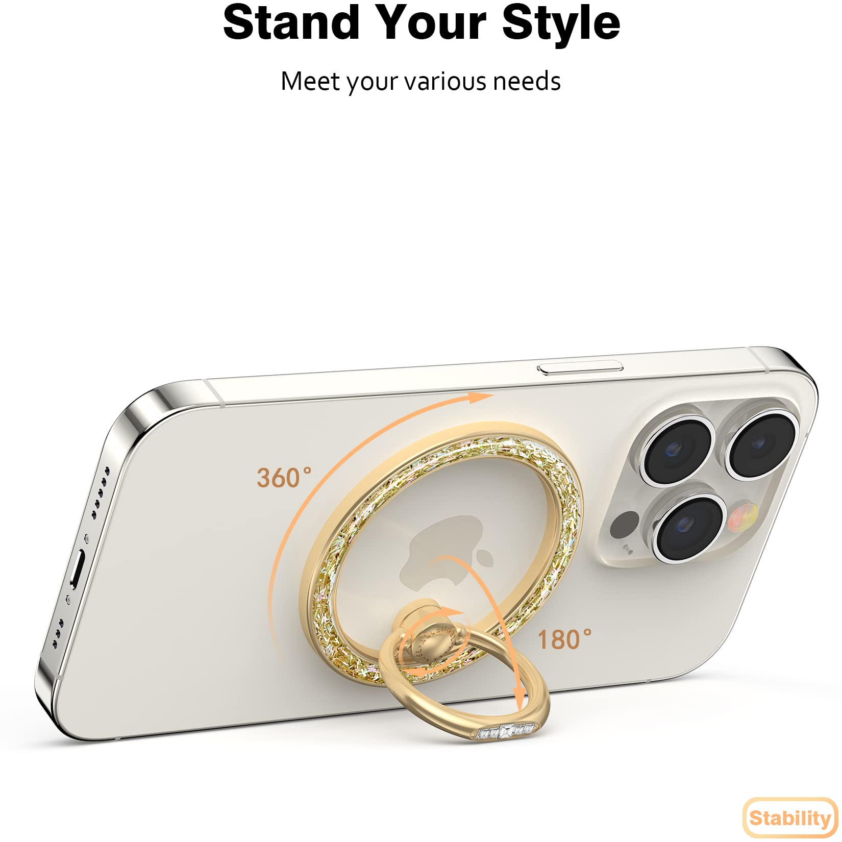 Allengel Compatible With Magsafe Iphone Ring Grip Holder, Magnetic Phone Ring Holder With Finger Ring Kickstand For Iphone 15, 1