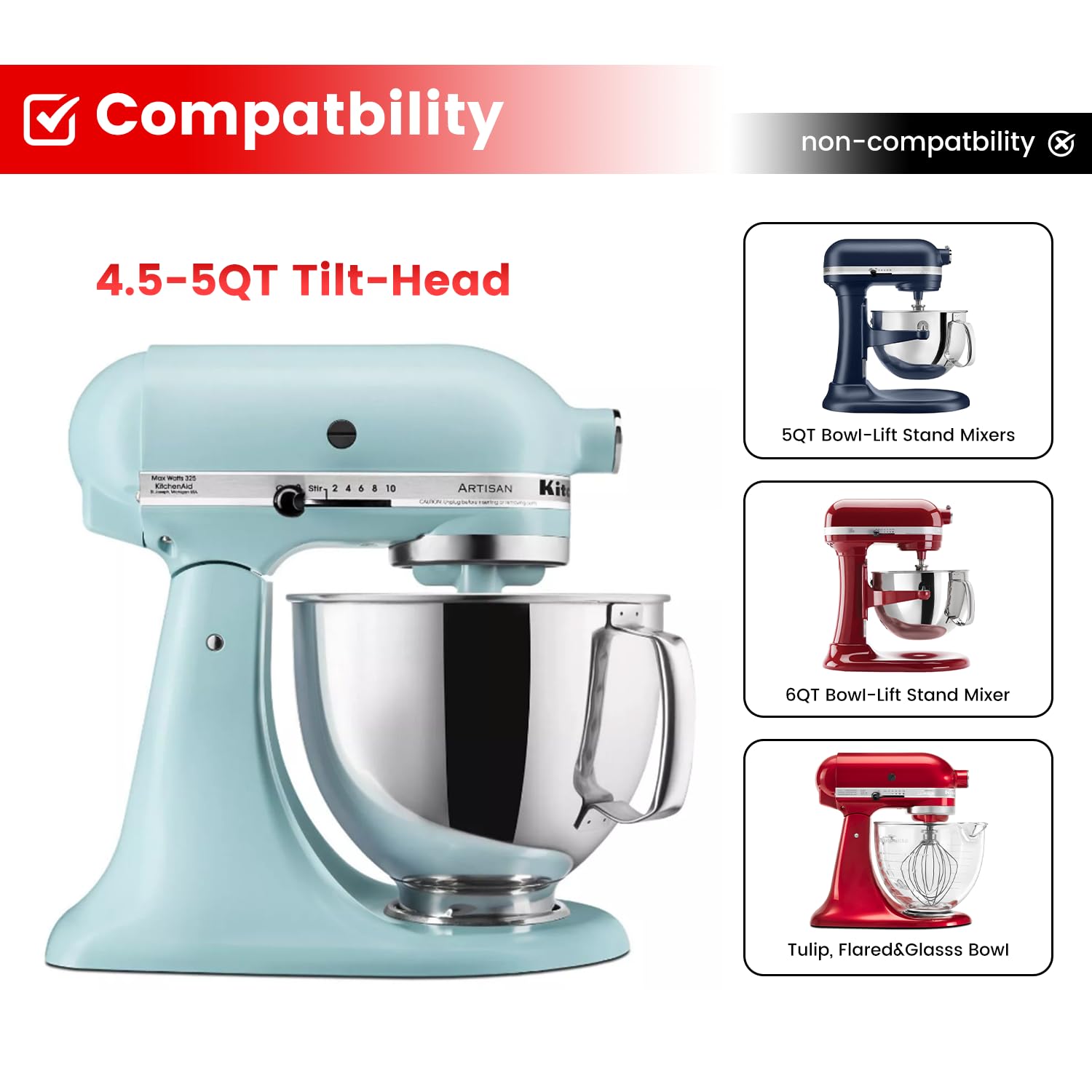 K45B Coated Flat Beater For Kitchenaid 4.5 5 Qt Tilt Head Mixer Attachments For Kitchen Aid Paddle Attachment, White