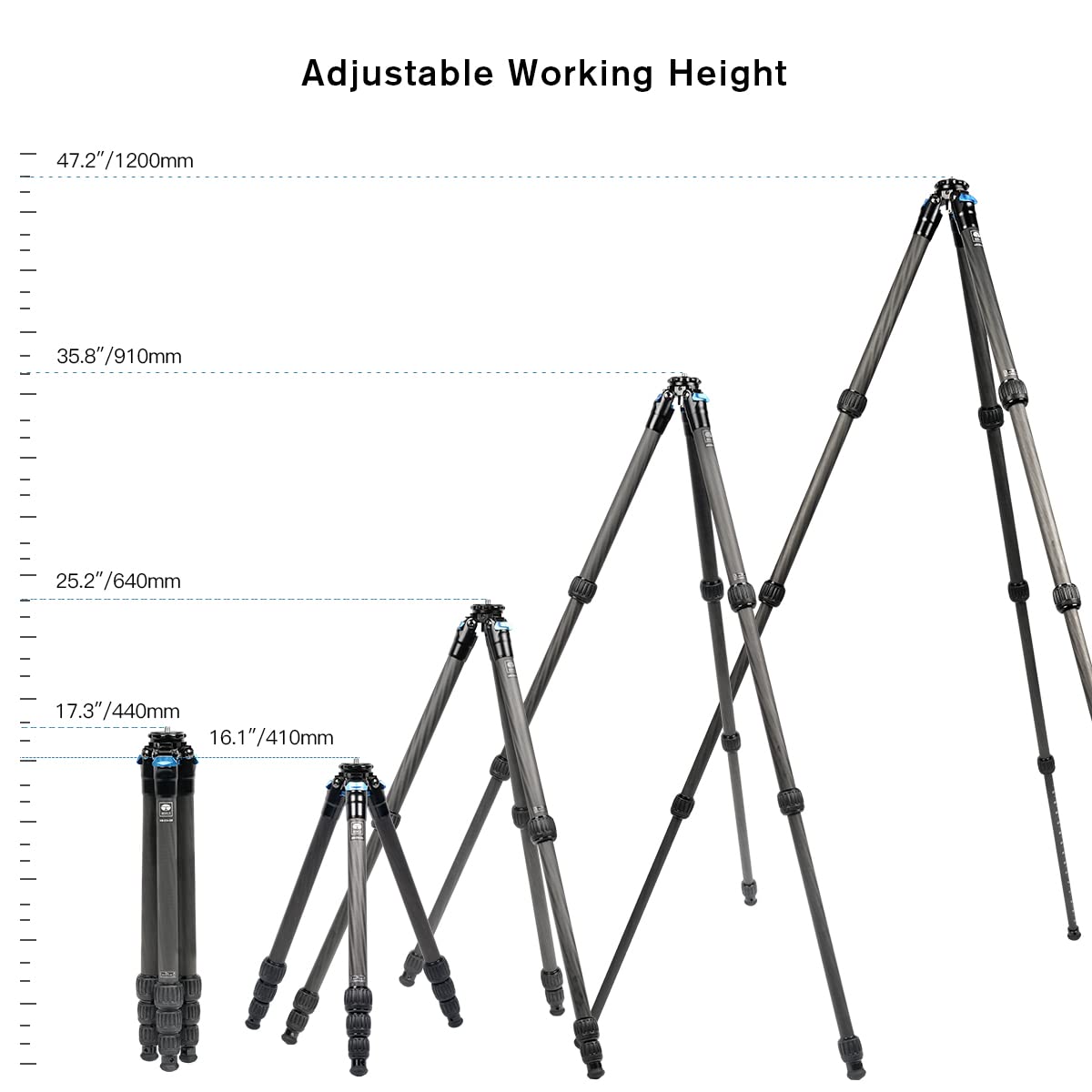 Sirui Am 254 Carbon Fiber Camera Tripod, 47' Lightweight Compact Travel Tripod, 4 Section Legs, Twist Locks, Steel Spikes, Loads Up To 26.5Lbs/12Kg