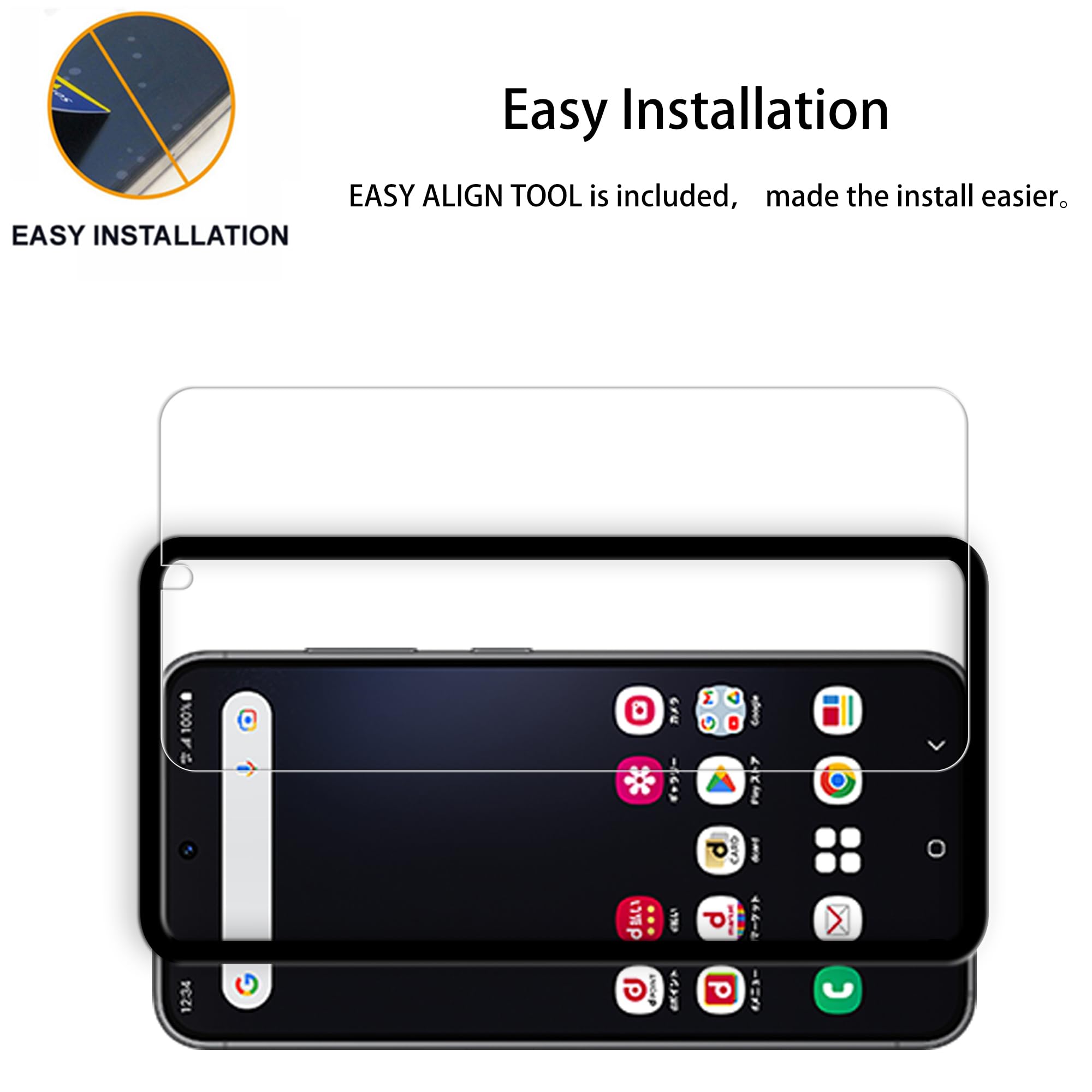 Hkkais 2+2 Pack Alignment Frame Designed Tempered Glass Film For Samsung Galaxy S23 Plus / S23+ Screen Protector 2 Pack With Cam