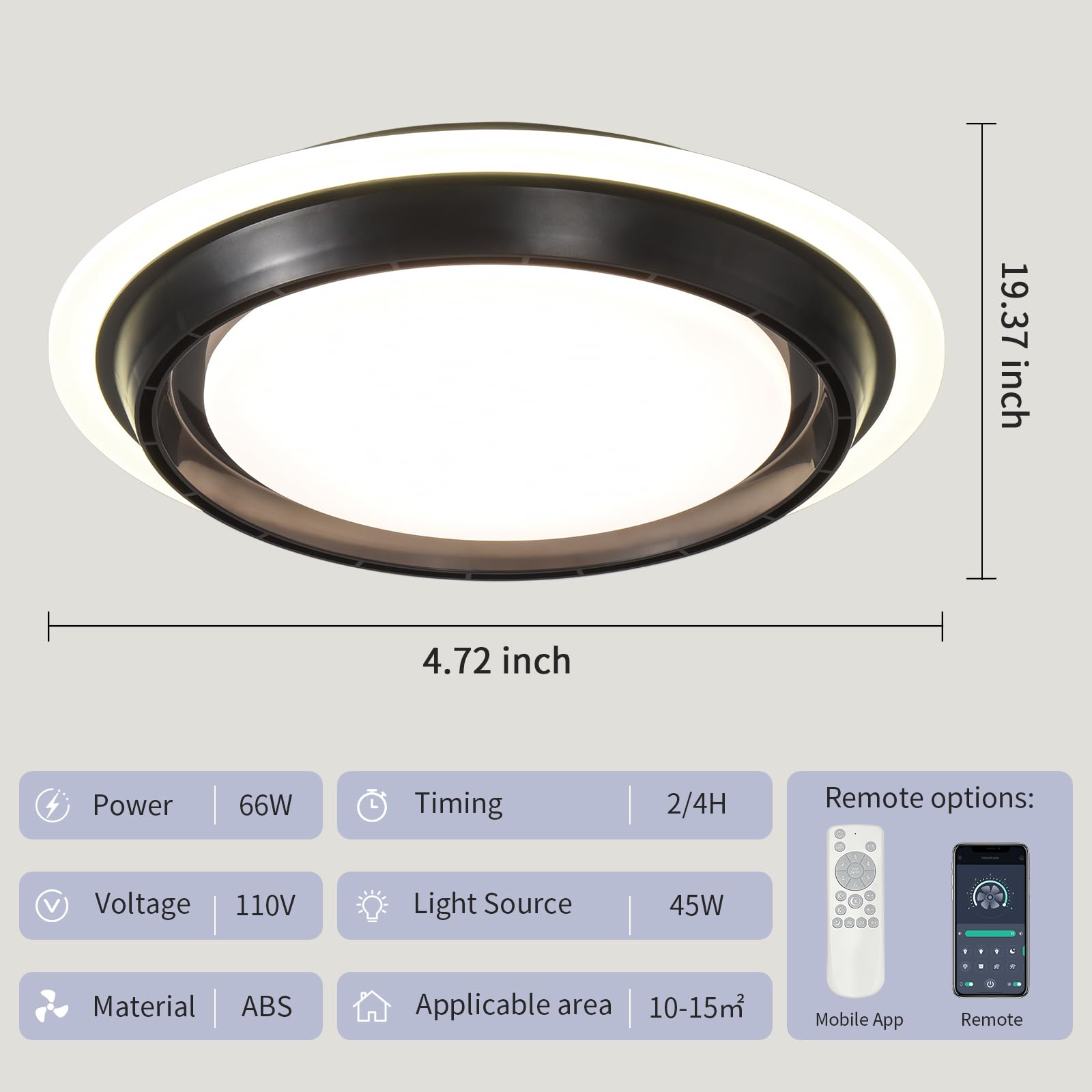 Ahawill Low Profile Ceiling Fan With Light,19.29In Bladeless Ceiling Fan With Remote Control,Enclosed Flush Mount Fandelier,6 Wi