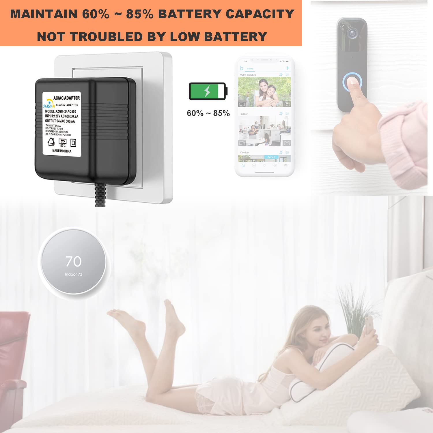 24V Doorbell Thermostats Transformer Compatible With Nest Honeywell Ecobee Sensis All Versions Of Ring Video Doorbells Power Ada