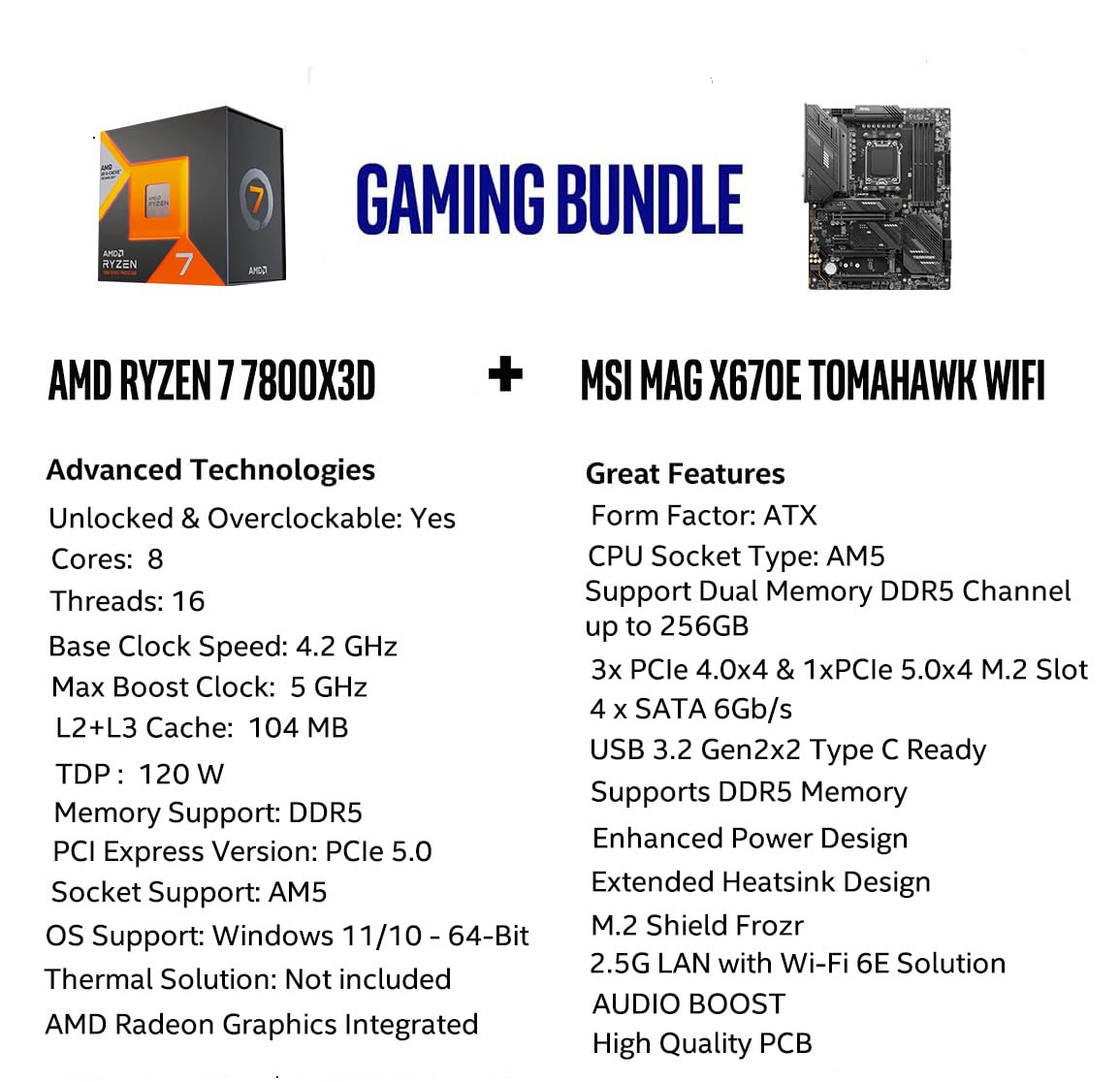 Amd Ryzen 7 7800X3D Cpu Processor Bundle With Msi Mag X670E Tomahawk Wifi Gaming Motherboard (Am5, Ddr5, Pcie 5.0, Usb 3.2 Gen 2