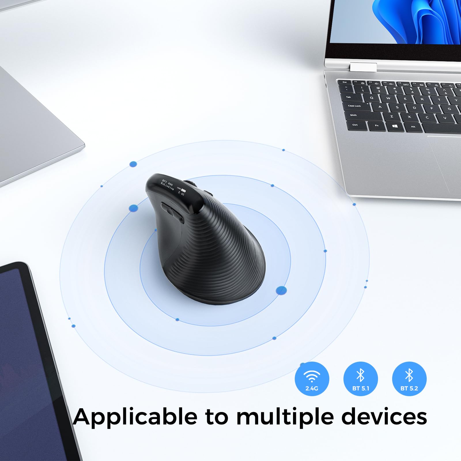 Kysona Ergonomic Mouse With Oled Screen, Rechargeable Vertical Ergo Wireless Mice, Quiet Click, Bluetooth & 2.4G, 5 Adijustable