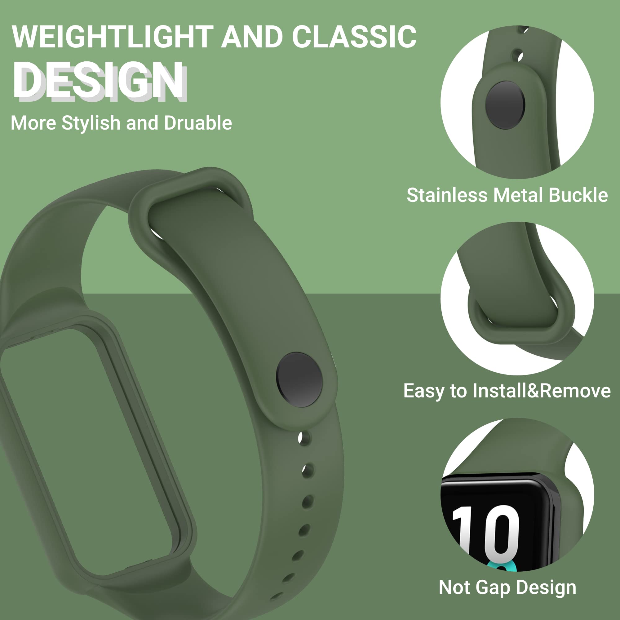 Ninehorse 4Packs Watch Bands Compatible With Amazfit Band 7 Strap,Silicone Metal Buckle Adjustable Wristband Bracelet Sport Stra