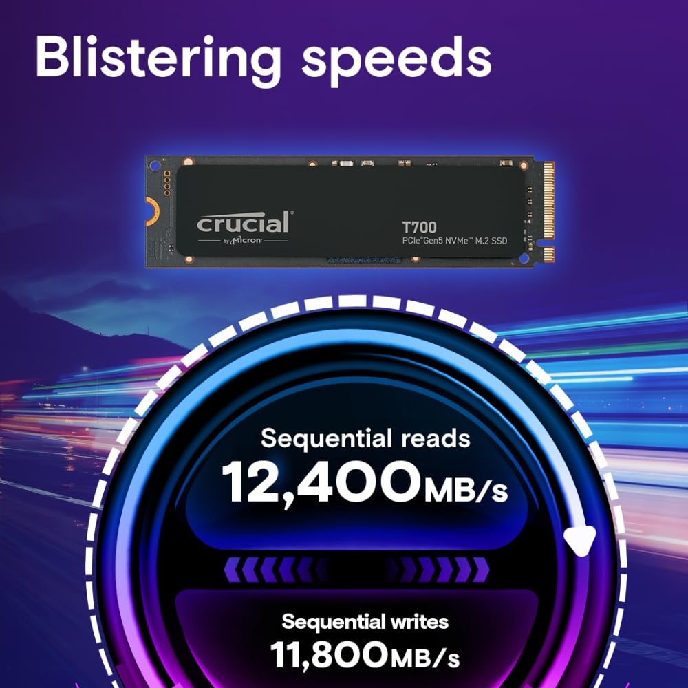 Crucial T700 1Tb Gen5 Nvme M.2 Ssd - Up To 11,700 Mb/S - Directstorage Enabled - Ct1000T700Ssd3 - Gaming, Photography, Video Edi
