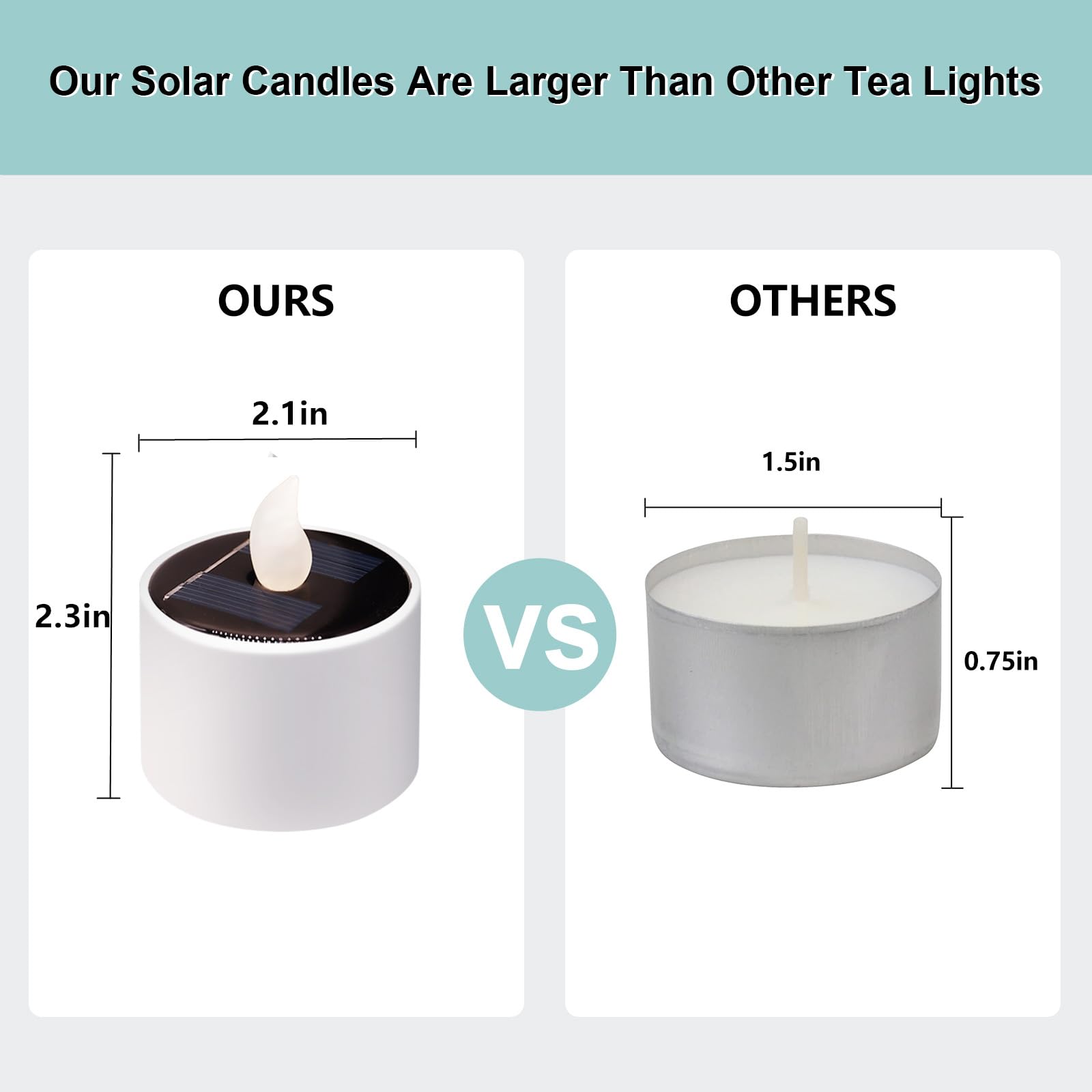 Solar Tea Lights Outdoor Waterproof - 6 Pack Flameless Flickering Solar Candles Reusable Led Tea Light Candles Rechargeable Dusk