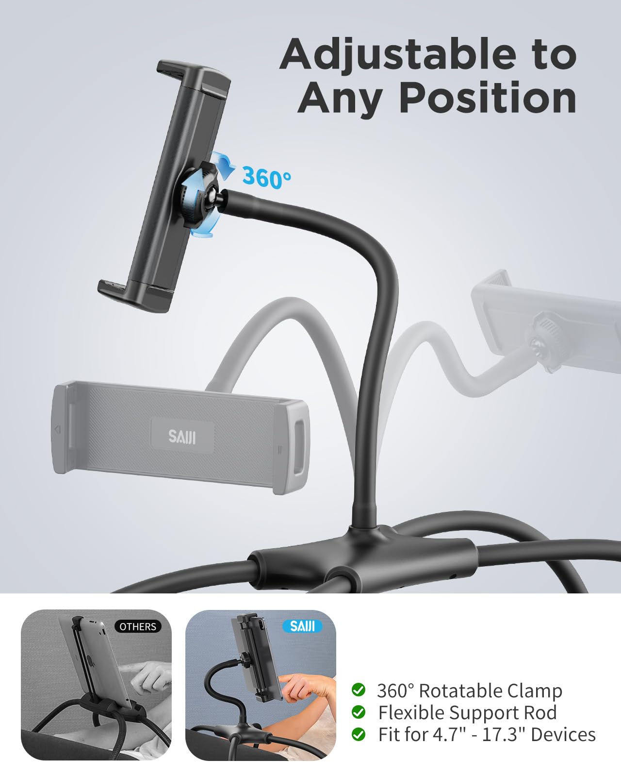 Saiji For Ipad Stand Holder Adjustable Tablet Stand For Desk, Portable Monitor Stand Tablet Holder For Bed Fit For Phones, Tablets, Portable Monitor, Switch And More 4.7' 17.3' Devices(Black)