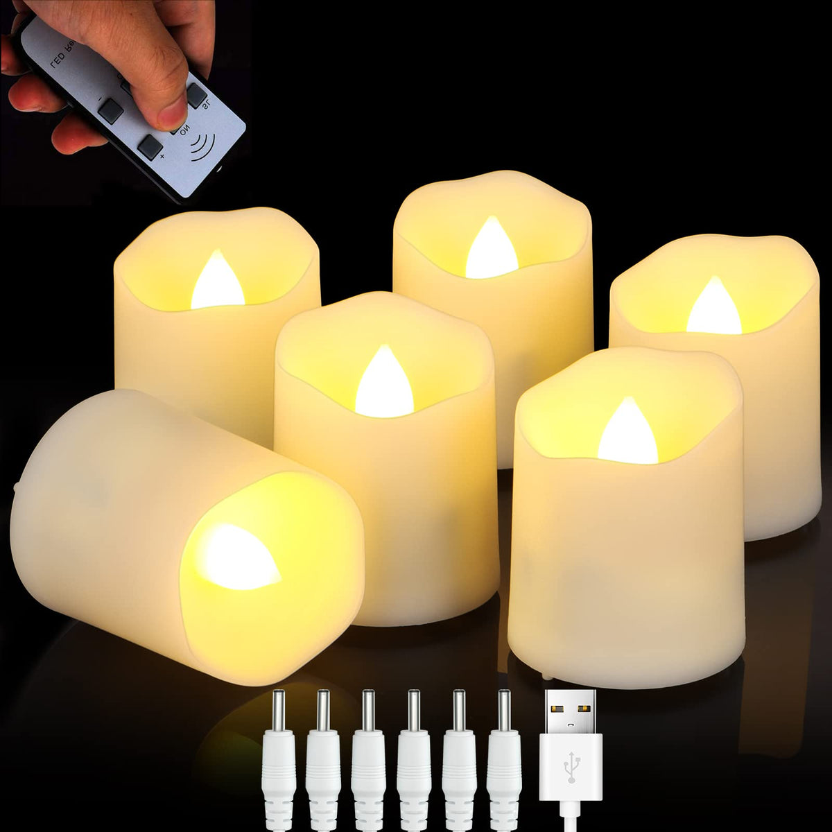 Freepower Rechargeable Flameless Flickering Tea Light Candles Remote Control High Brightness Votive Candles With Cycling Timer, 