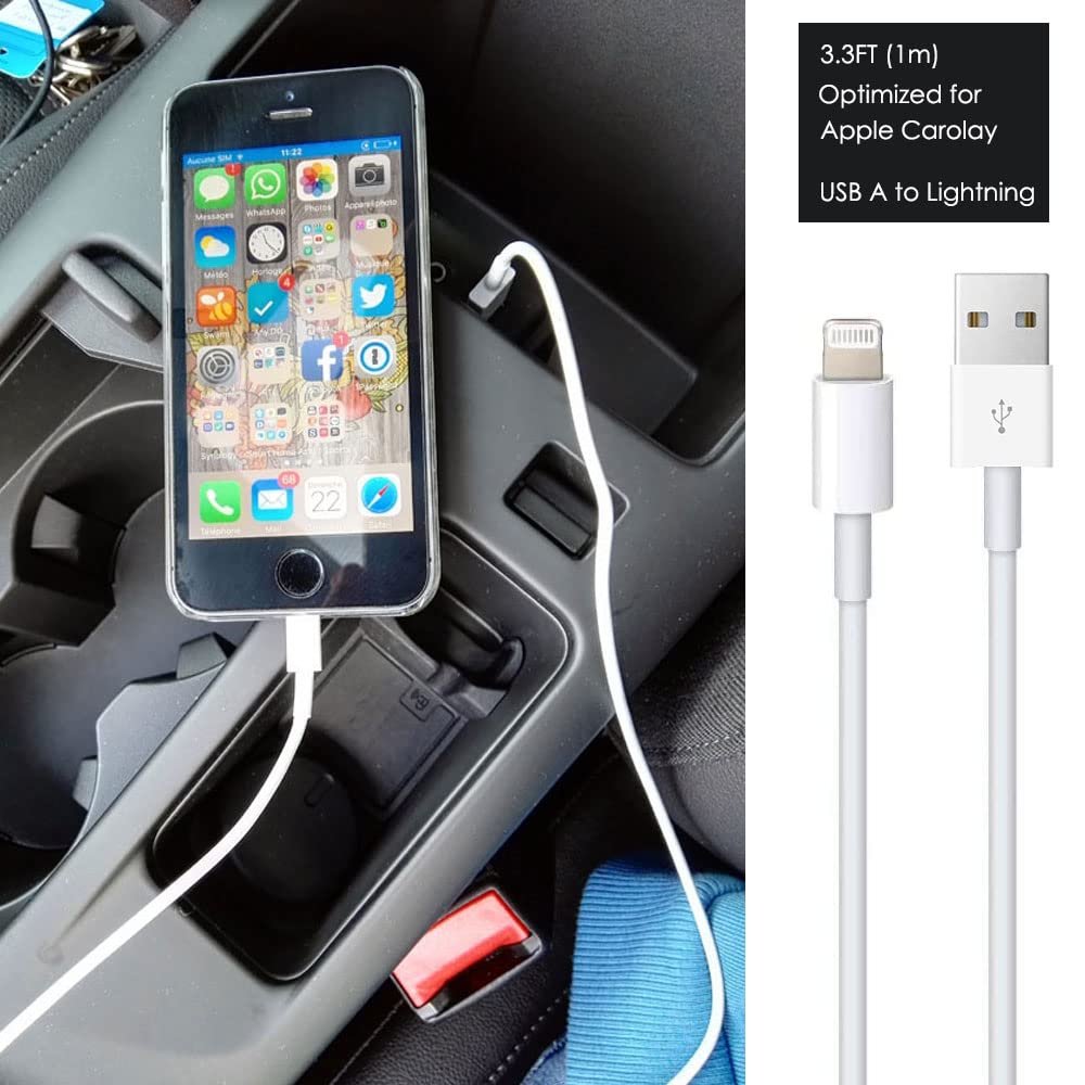 Car Carplay Apple Cable, Usb A To Lightning Cable For Iphone 14, 14 Plus, 14 Pro Max, 13, Se 2Nd/12/11/Xs/Xr/8/7, Ipad 4/5/ 6/7/