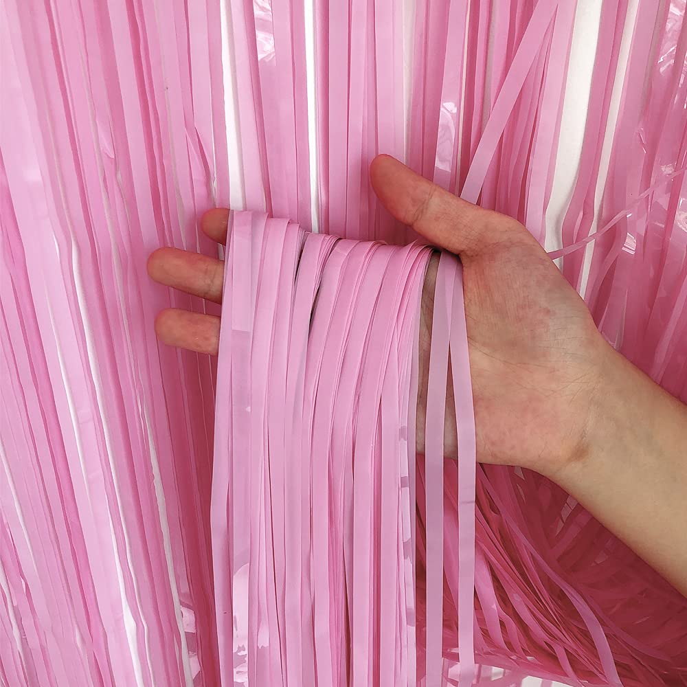 Beishida 2 Pack Pink Tinsel Foil Fringe Curtains Light Macaron Metallic Curtain Photo Backdrop For Wedding Party Birthday Stage