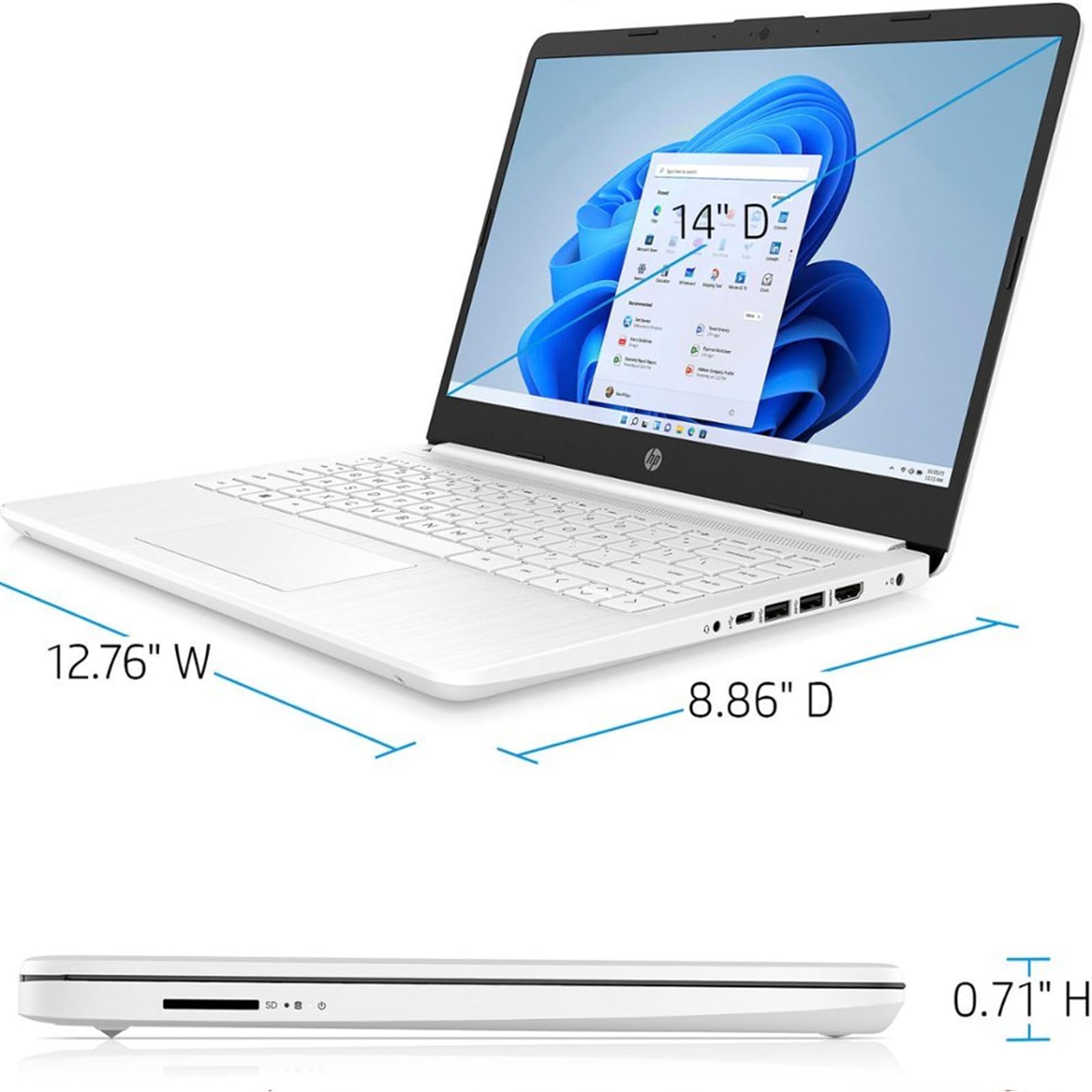 Hp 14 Laptop For Student And Business, Ultral Light Laptops, Intel Celeron N4120(Quad-Core),8Gb Ram,192Gb Storage(64Gb Emmc+128G