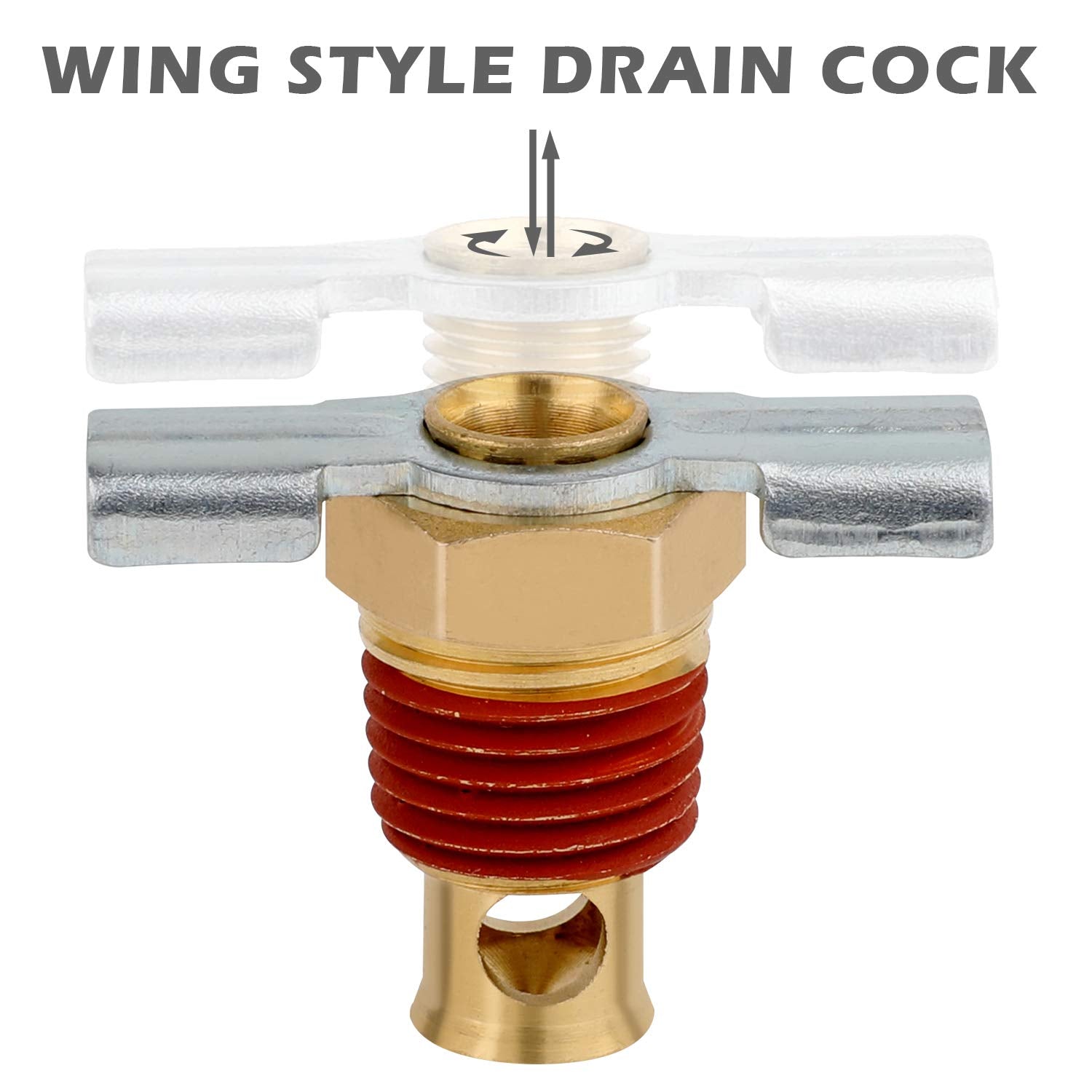 Hromee 5 Piece 1/4 Inch Compressor Air Tank Port Fittings Drain Valve Kit With Solid Brass Hex Head Plugs Winged Style And Twist