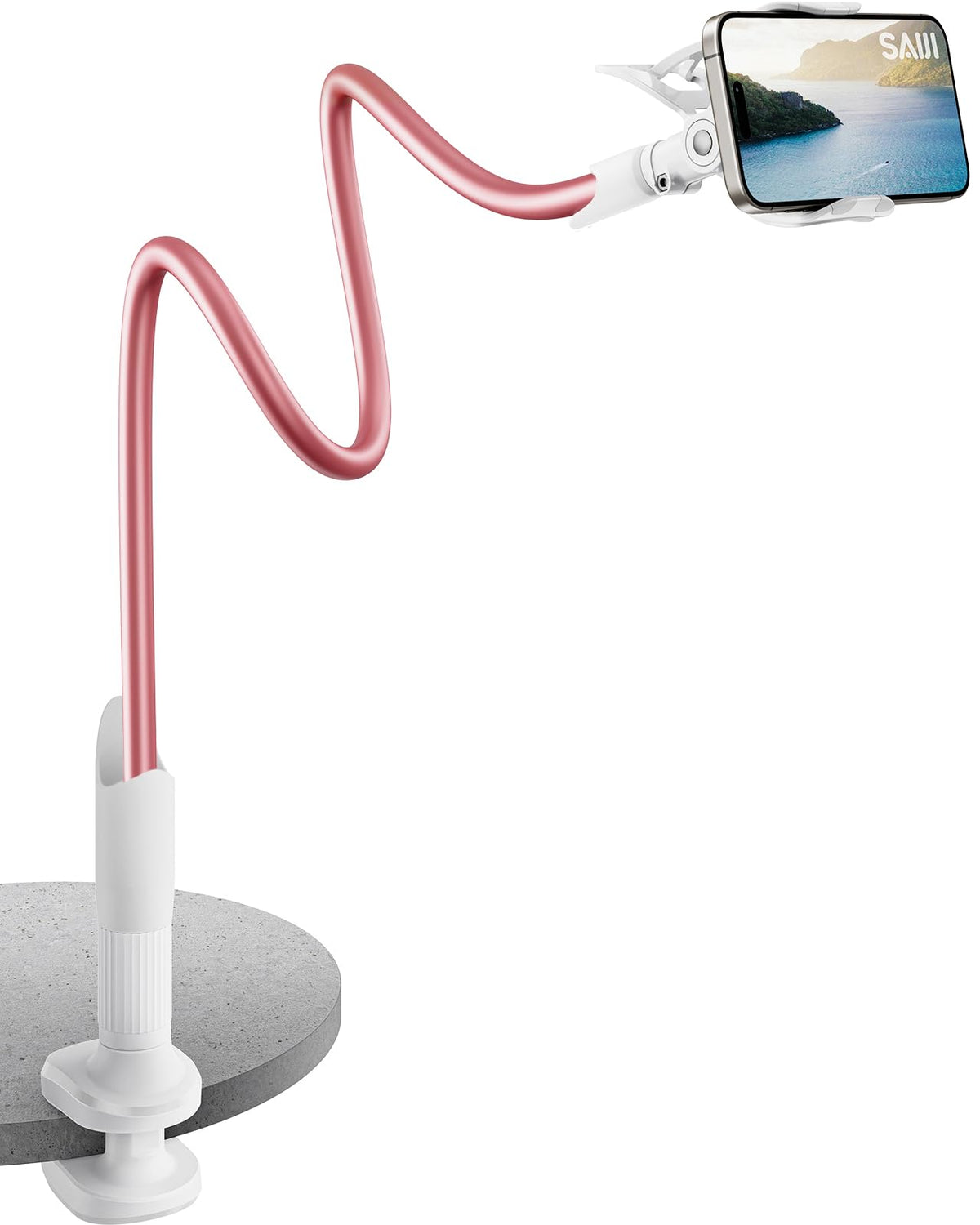 Saiji Gooseneck Phone Stand For Bed, Lazy Bracket Cell Phone Holder Long Arm Clip Clamp Mount For Filming, Compatible With 4-7''
