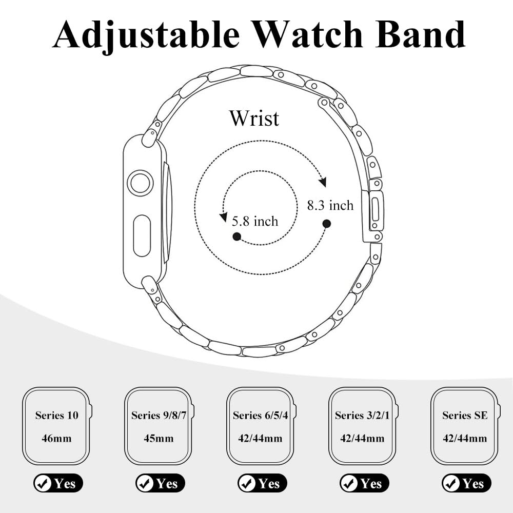 Csjcubic Metal Band Compatible With Apple Watch Band 46Mm 45Mm 44Mm 42Mm 41Mm 40Mm 38Mm For Women, Slim And Thin Stainless Steel