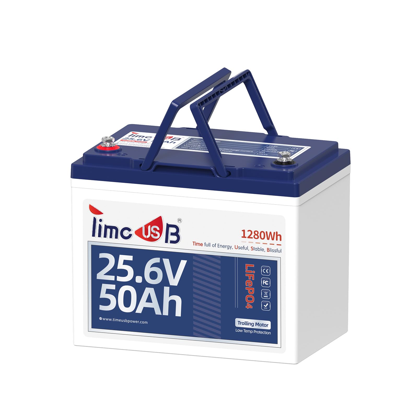 Timeusb 24V 50Ah LiFePO4 Lithium Battery Enhanced Version, Max Continuous Discharge 1.2C (60A), IP65 Low-Temp Protection Deep cy