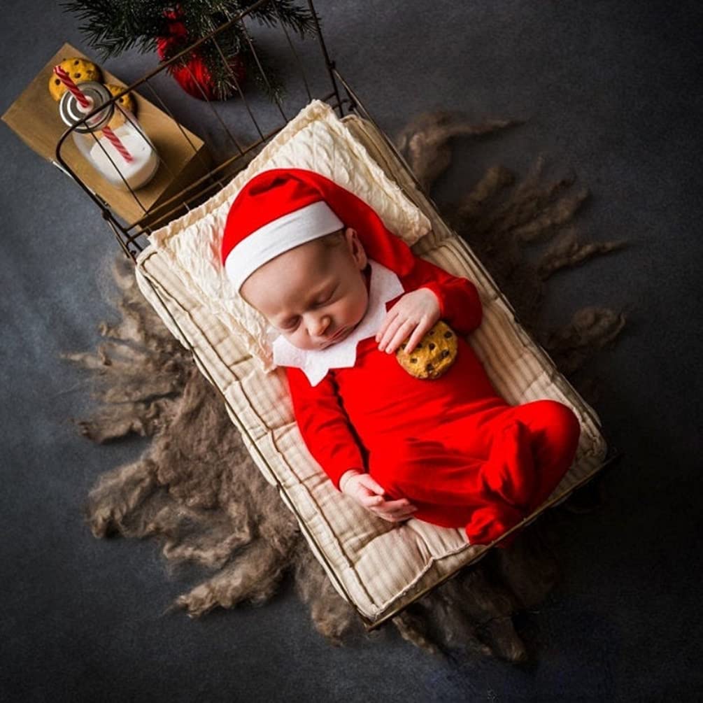 Christmas Newborn Baby Photo Shoot Props Outfits Crochet Clothes Santa Claus Red Hat Pants Photography Props (Red White)