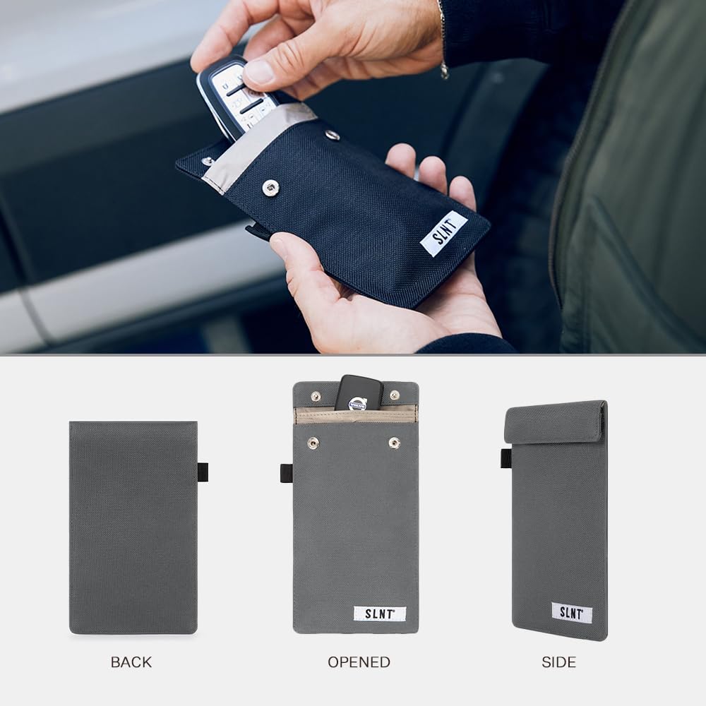 Silent Pocket Faraday Cage Key Fob Holder, Charcoal Grey, 4.3'' X 3.5''
