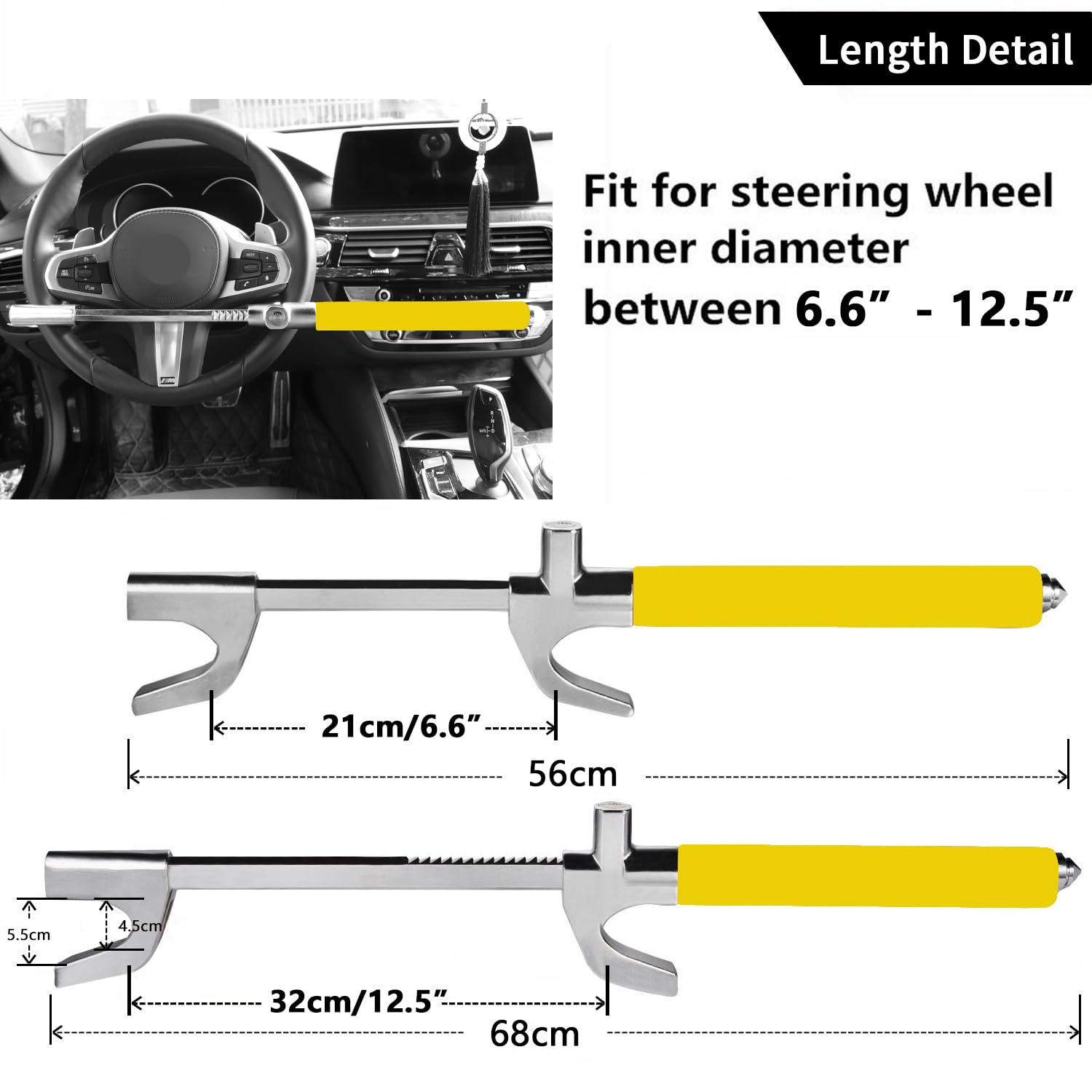 Tevlaphee Steering Wheel Lock Anti Theft Car Device Universal Car Theft Prevention Car Lock Adjustable Double Hook Emergency Ham