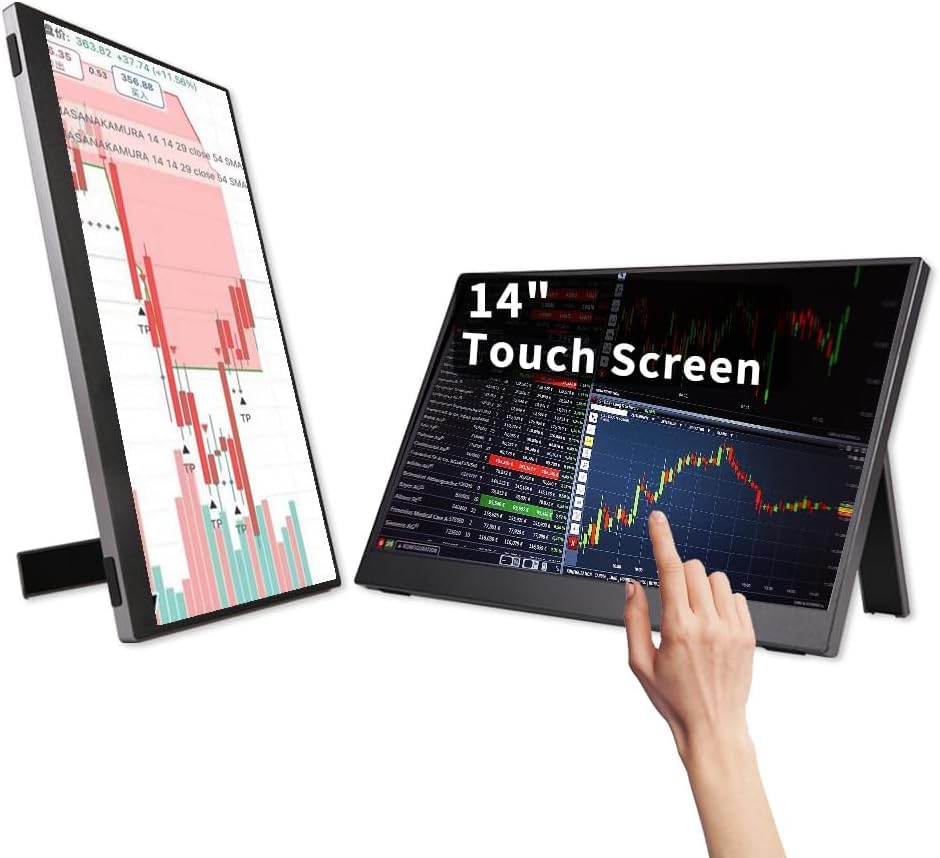 QQU 14 Portable Touchscreen Monitor, 1920 x 1200 IPS/HDR Ultra-Slim Travel Display with VESA Mount & Smart Cover, Kickstand & Sp