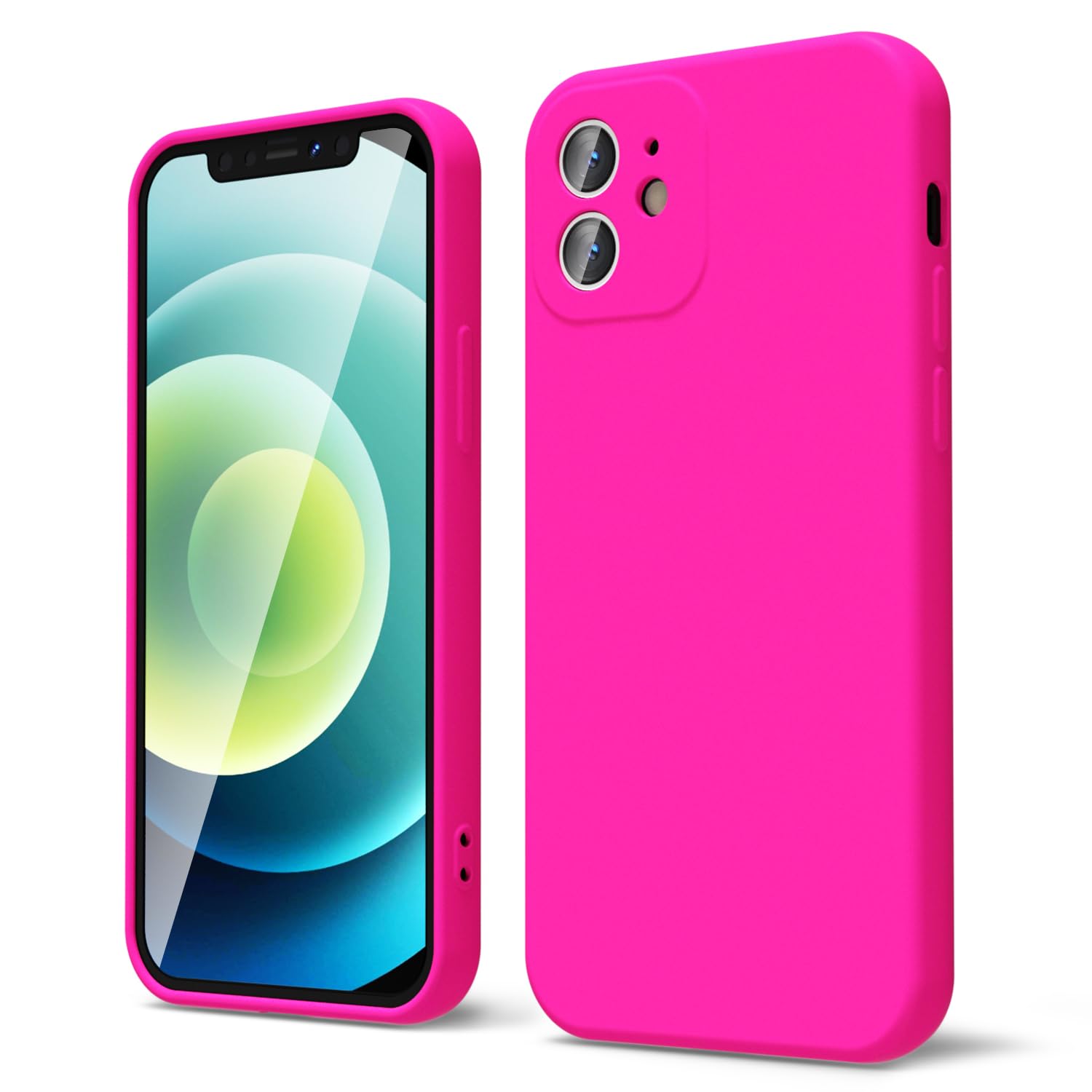 Oakxco For Iphone 12 Case Liquid Silicone, Neon Bright Solid Color, Soft Rubber Gel Elegant Aesthetic Cover, Thin Slim Tpu Matte