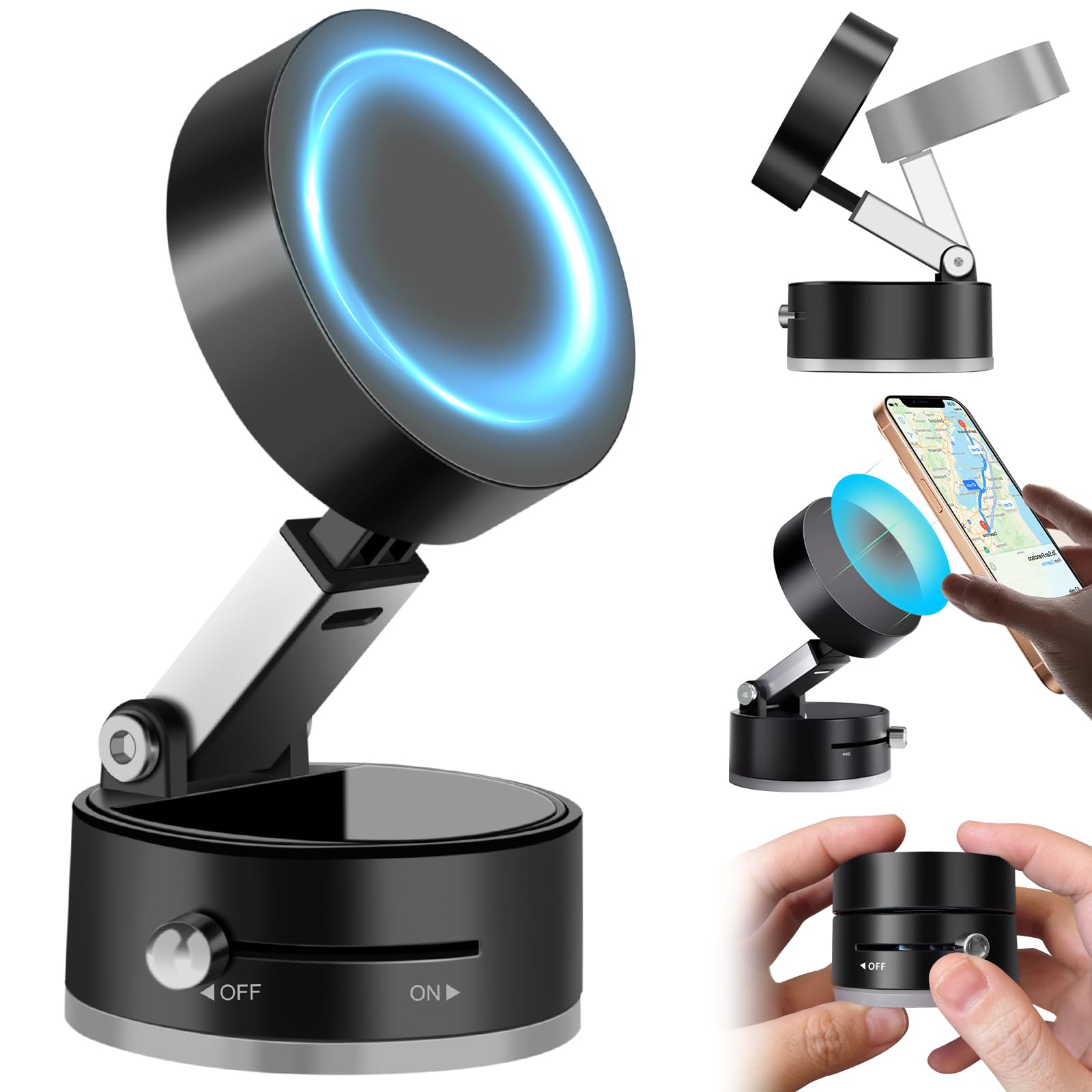 Vacuum Suction Cup Magnetic Phone Holder,2025 Adjustable Car Cellphone Bracket Stand For Car Mirror Smooth Surface Retractable A