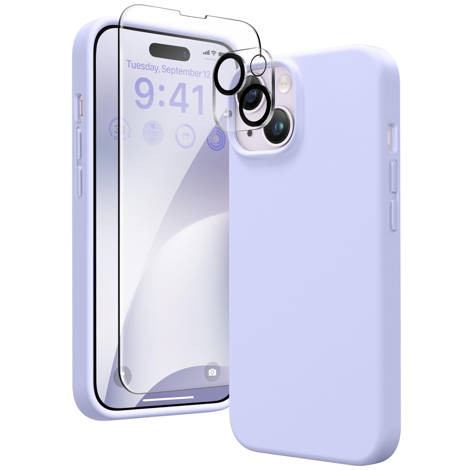 Gonez For Iphone 14 Case Silicone, With 2X Screen Protector + 2X Camera Lens Protector, [Soft Anti Scratch Microfiber Lining], L