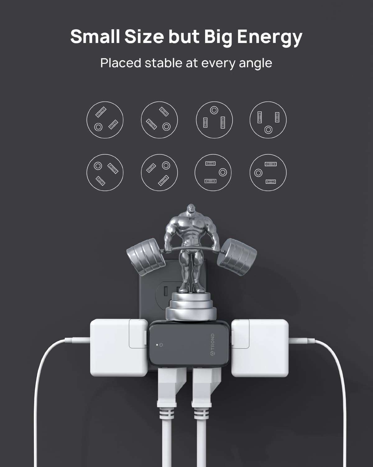 Trond Outlet Adapter With 360 Rotating Plug, 6 Ac Outlet Extender, Turn One Into Multiple Sideways Plug Splitter, Black Wall Pow