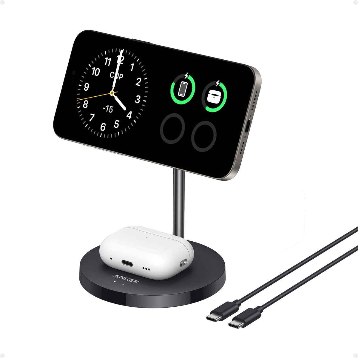 Anker Magsafe Compatible Maggo Charger Stand, Iphone 16 Wireless Charger, 2 In 1 Charging Station, Qi2 Certified 15W Wireless Ch