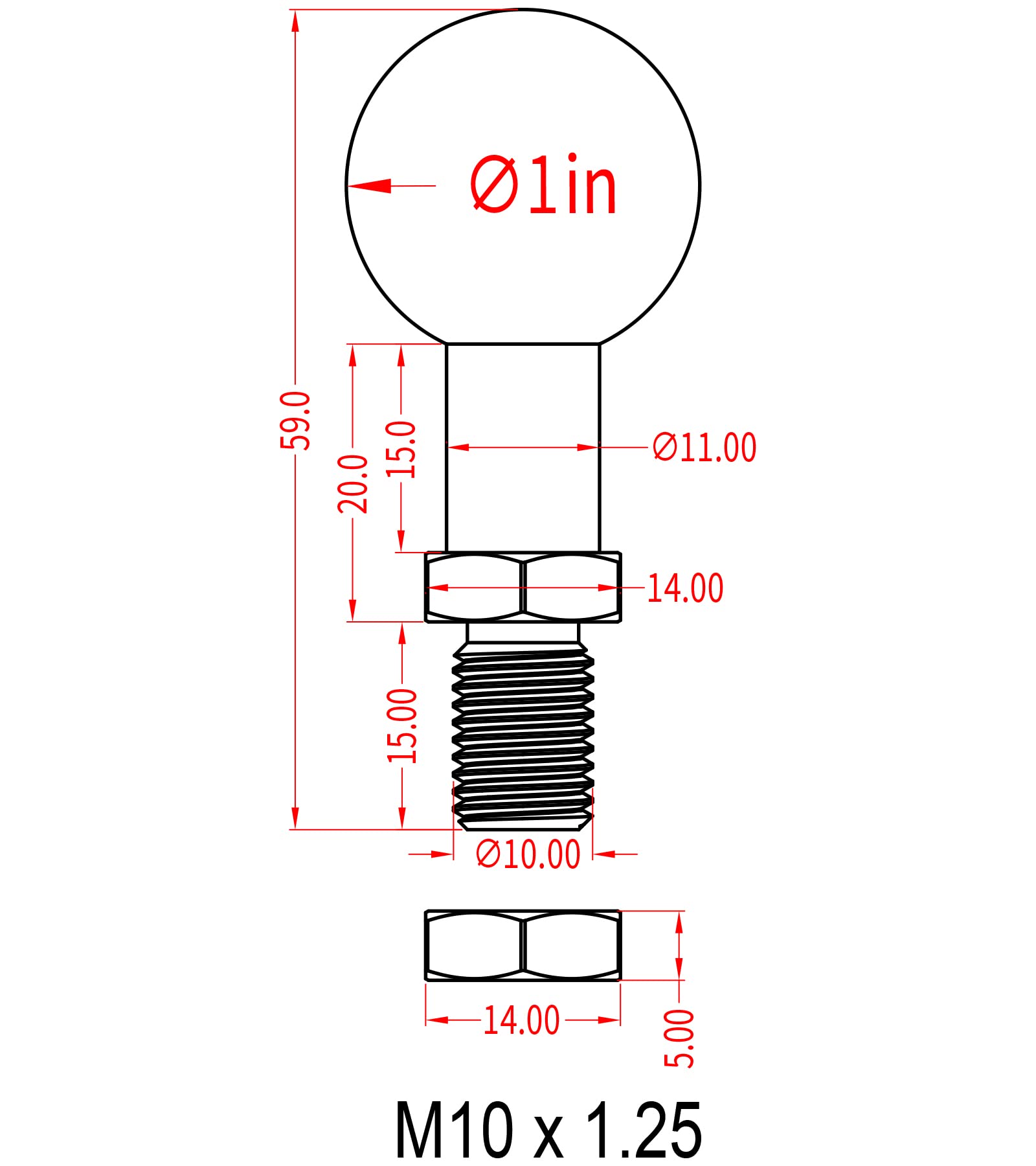 Brcovan 2 Pack, 1'' Ball Adapter With M10 X 1.25 X 15 Threaded Post Compatible With Ram Mounts B Size 1 Inch Ball Double Socket Arm
