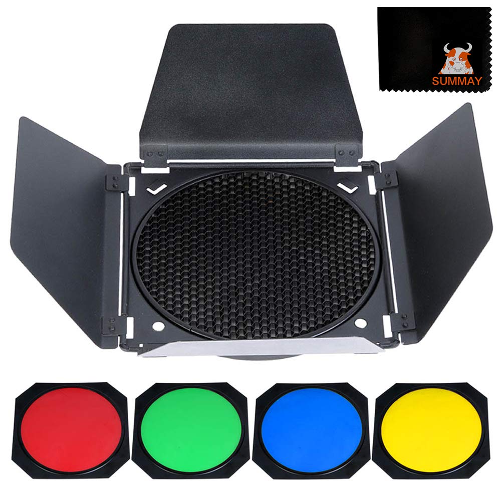 Godox Bd 04 Barn Door Solidly Barndoor Kit For 7    Standard Reflector With Honeycomb Grid And 4 Color Gel Filters (Subd04)