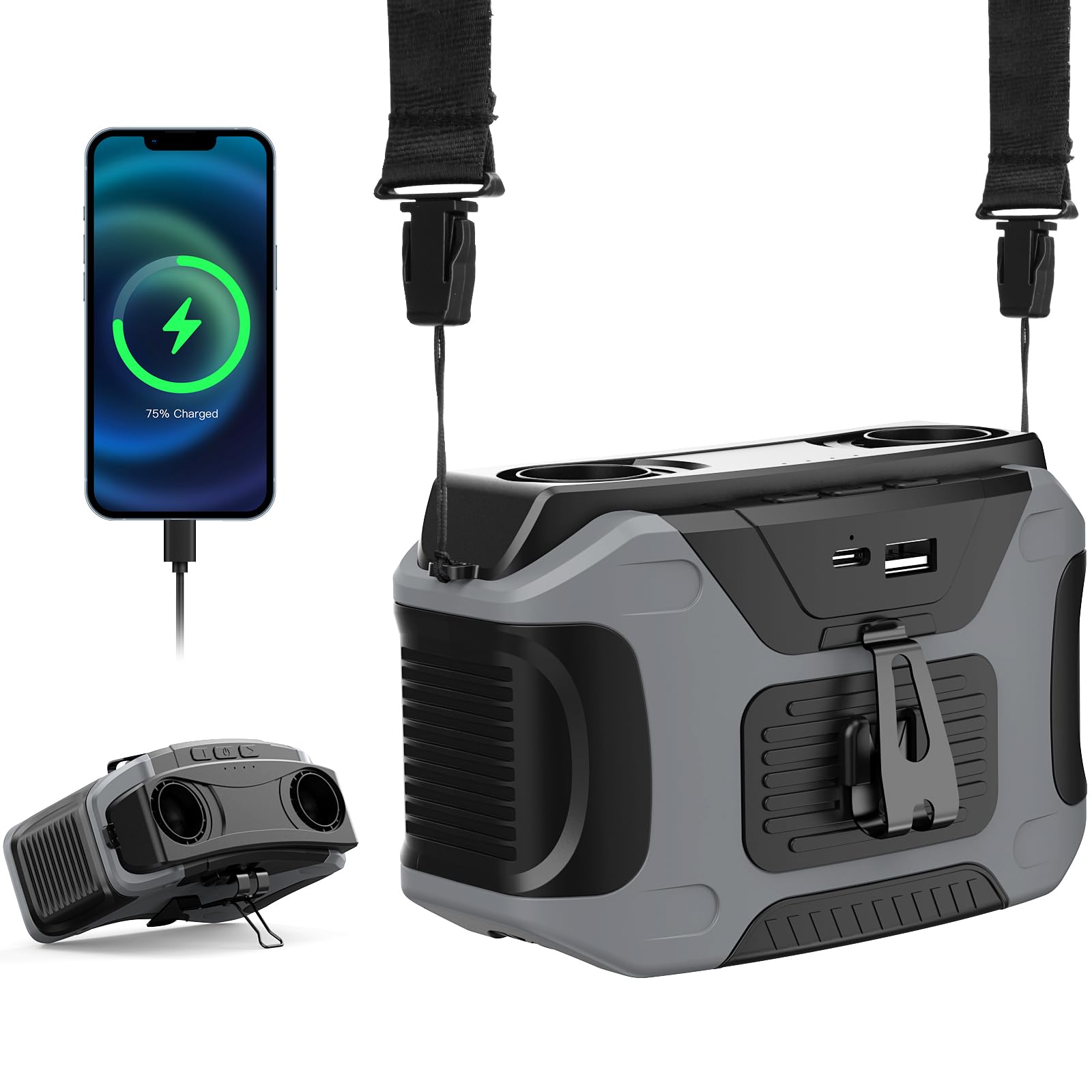 ROWXubau Portable Waist Fan with 5 Speeds, 20000mAh Battery Hands-Free Rechargeable Belt Fan, 16000RPM Strong Airflow, Dual-Side