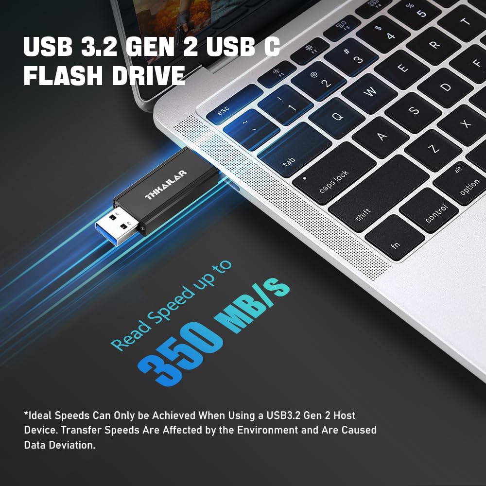Thkailar Usb C 3.2 Gen 2 Flash Drive 128Gb High Speed Up To 350Mb/S Read 2 In 1 Usb Drive Data Storage, Usb C Thumb Drive Compat