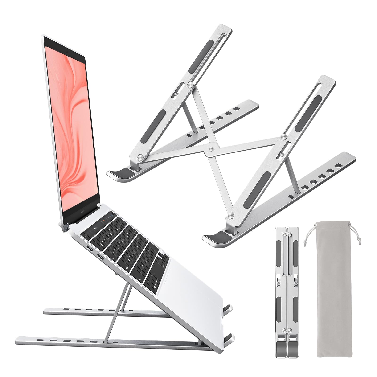 Sopholid Laptop Stand for Desk, Aluminum Metal MacBook Stand,Computer Riser for Desk, Portable Foldable Adjustable Notebook Hold