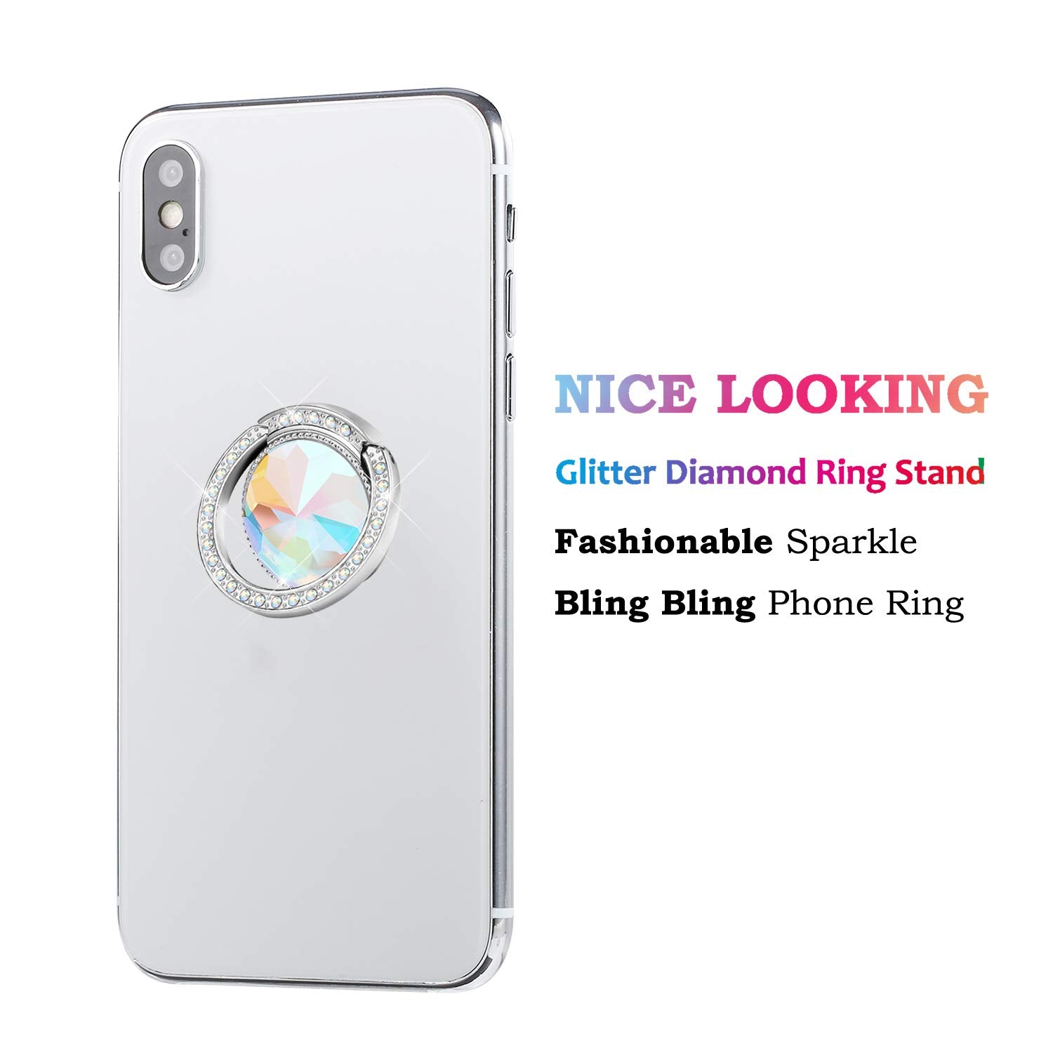 Lenoup Glitter Bling Bling Phone Ring Holder,Sparkle Phone Ring Grip Artificial Diamond Stand,Rhinestone Cell Finger Ring For Ph