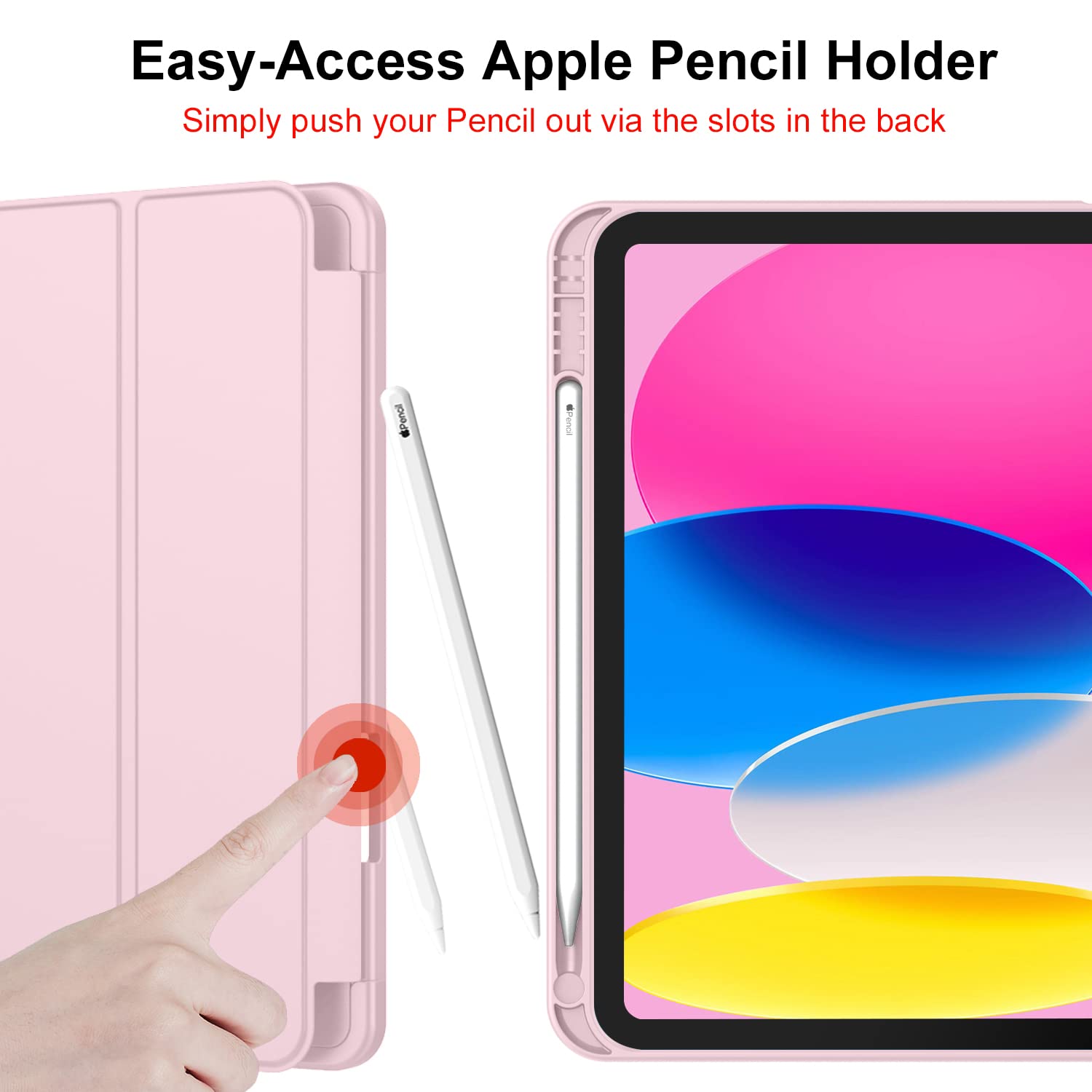 Imieet New Ipad (A16) 11Th Generation Case 11 Inch 2025, Ipad 10Th Generation Case 2022 10.9 Inch With Pencil Holder, Trifold Stand Smart Cover With Soft Tpu Back,Auto Wake/Sleep(Pink)