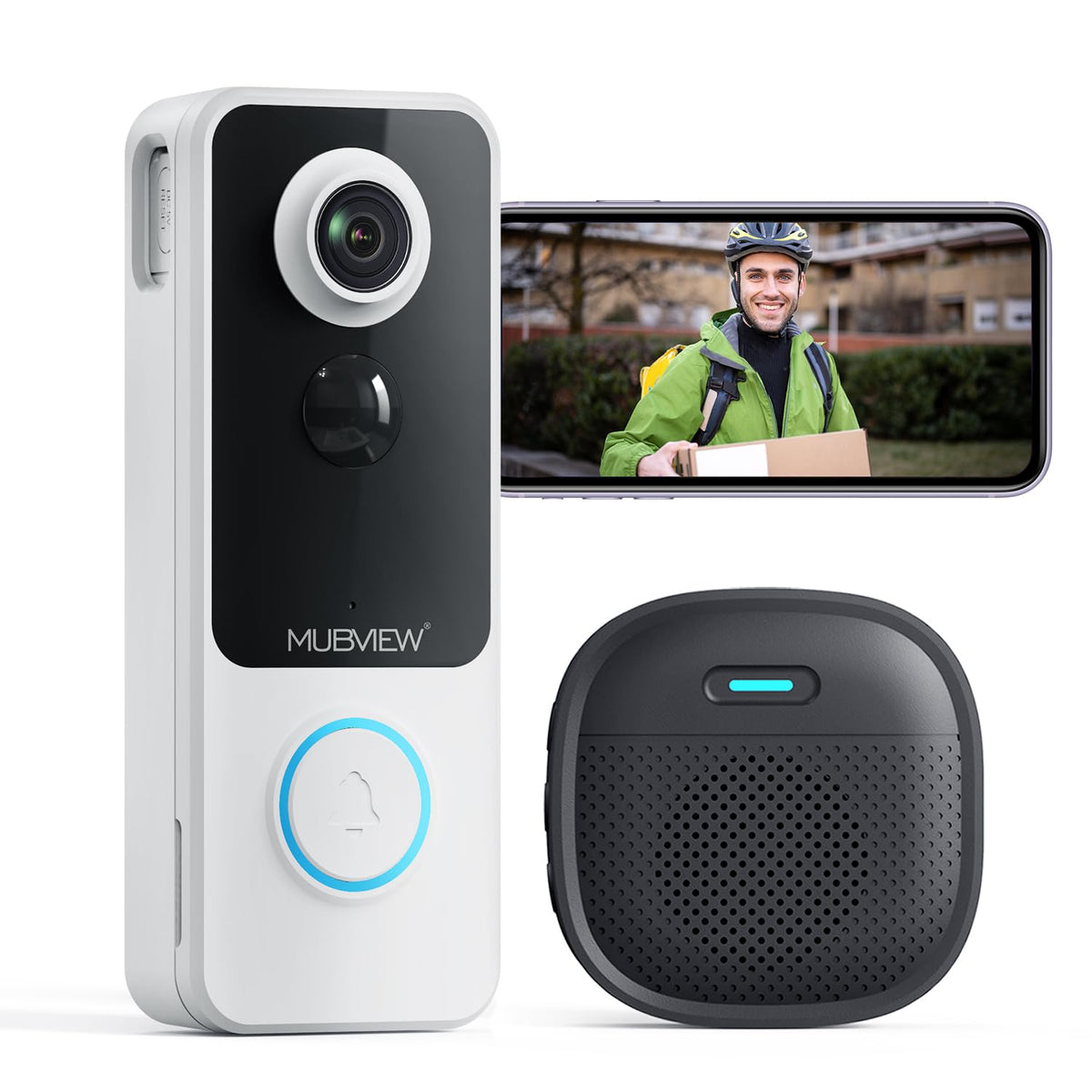 Mubview Wireless Video Doorbell With Chime, 1080P, 2-Way Talk, Night Vision, Human Detection, Card/Cloud Storage - No Subscripti